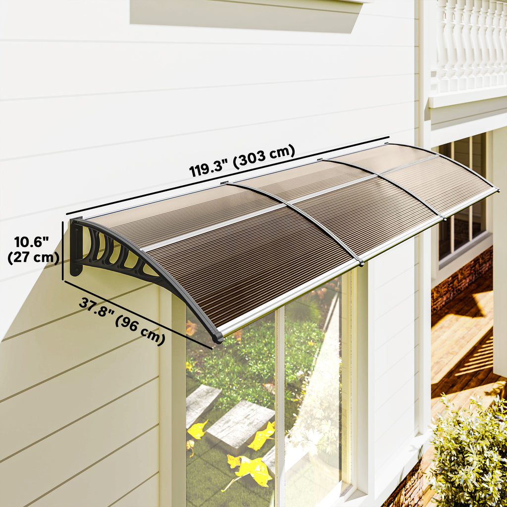 Awning Door Canopy, 120" x 40" Polycarbonate Front Door Outdoor Patio Cover for UV Protection, Brown