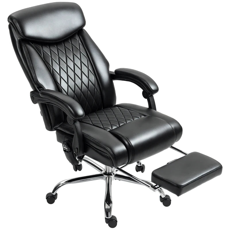 Black ergonomic massage office chair with 6-point vibration, remote control and adjustable footrest