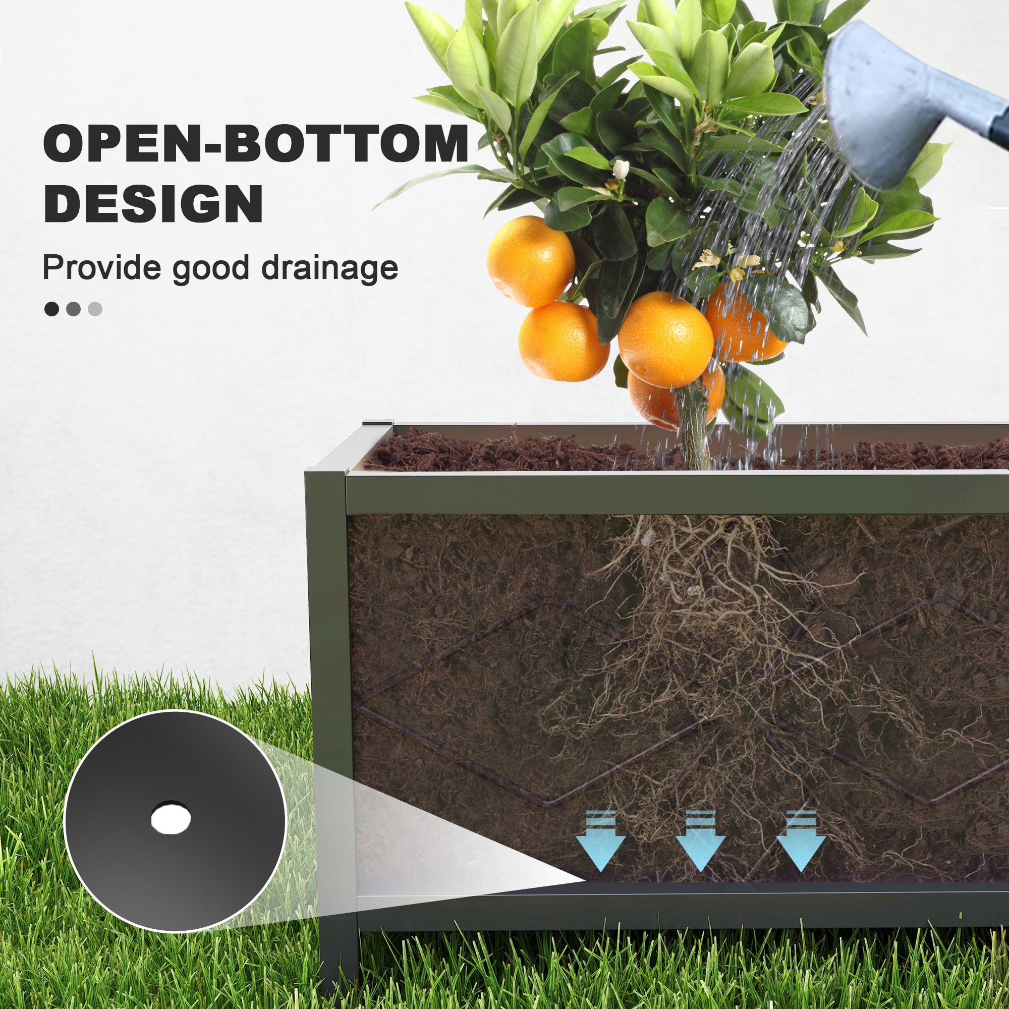 Galvanized Raised Garden Bed with Drainage Holes, Metal Raised Flower Bed, Outdoor Galvanized Planter Box for Herbs