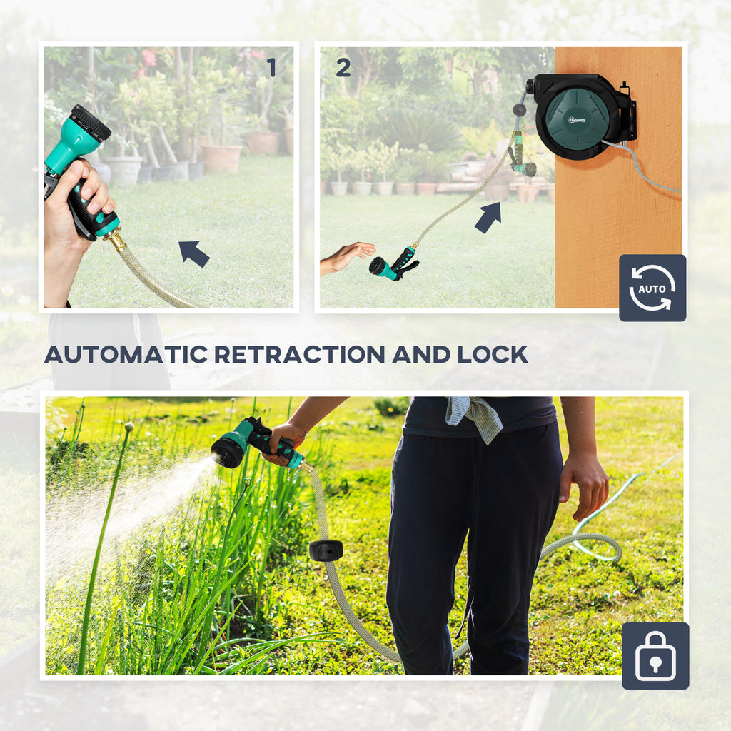 1/2 in x 100ft Wall Mounted Garden Hose Reel, Retractable Water Hose Reel with Auto Rewind, Any Length Lock, Black