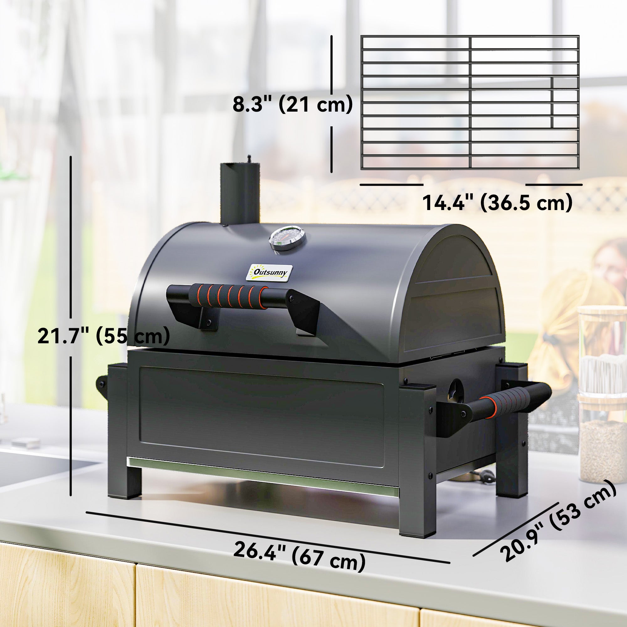 Tabletop Charcoal Smoker, Portable BBQ with Ash Catcher and Thermometer for Backyard, Camping, Picnic, Black
