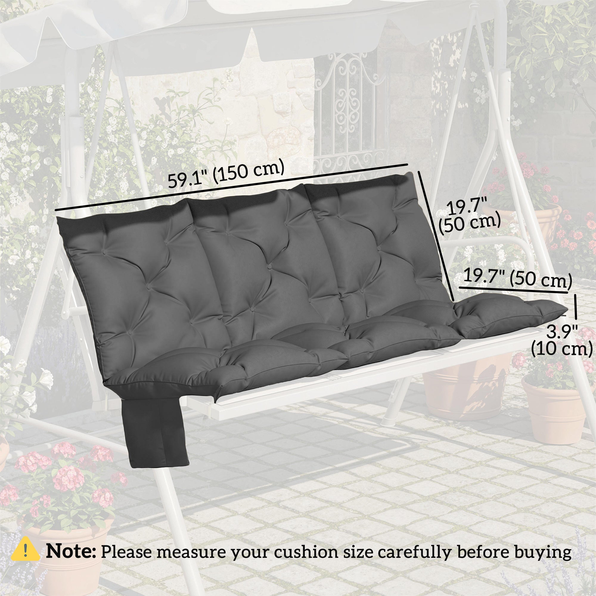 Bench Cushion Water-Repellent Outdoor Furniture Pad Seater Swing Chair 59.1" x 39.4" Dark Grey