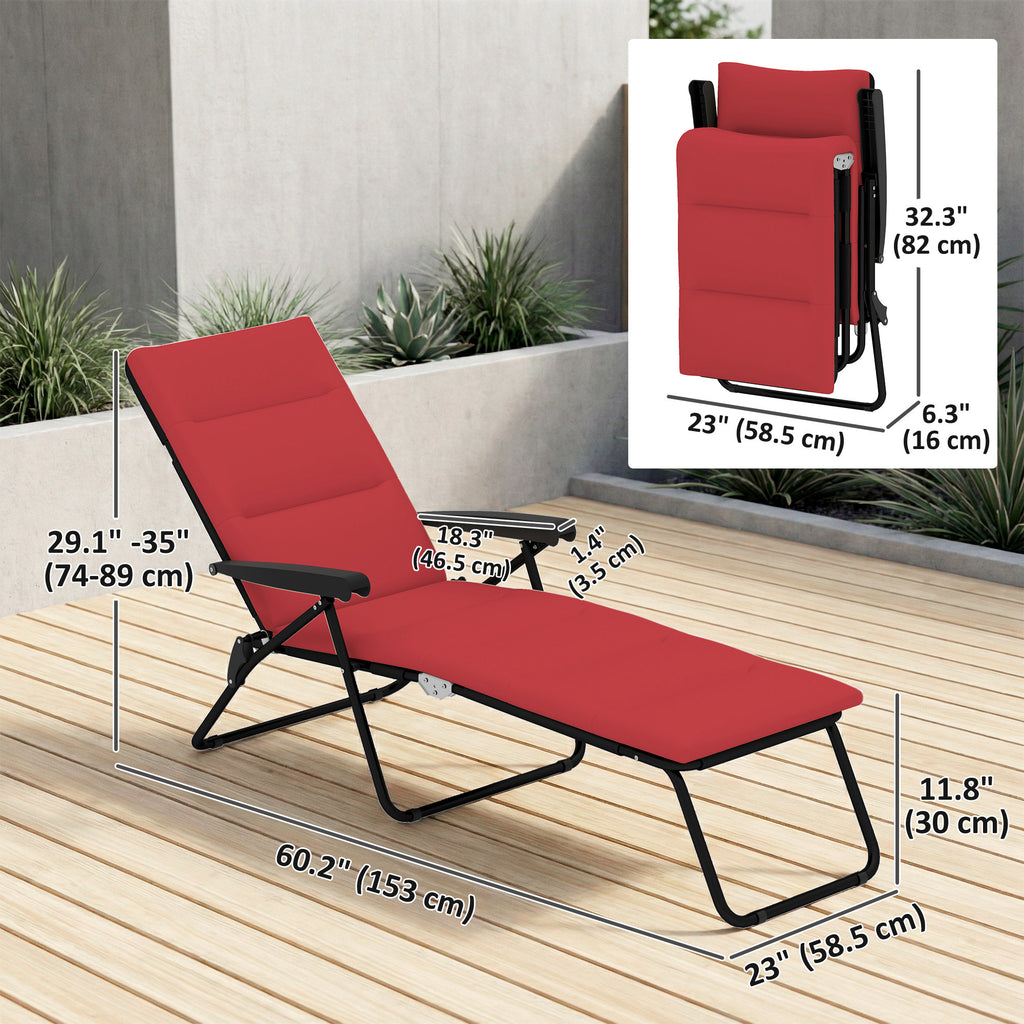 Foldable Lounge Chair, Reclining Patio Sun Lounger with 6-Position Adjustable Back, Wine Red