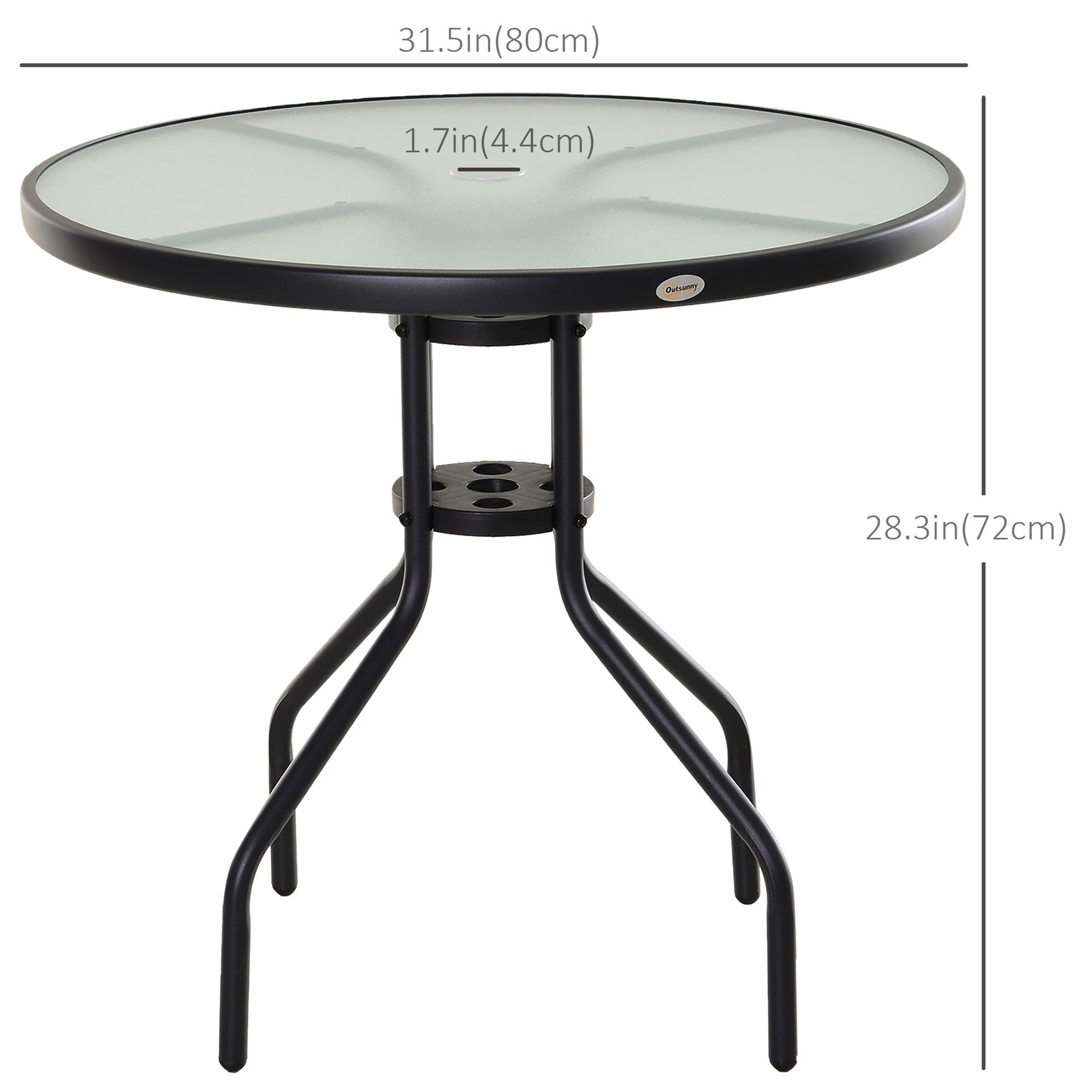 31.5'' Round Bistro Table Outdoor Dining Coffee Table w/ Tempered Glass Top Patio Garden Side Table Weather-resistant