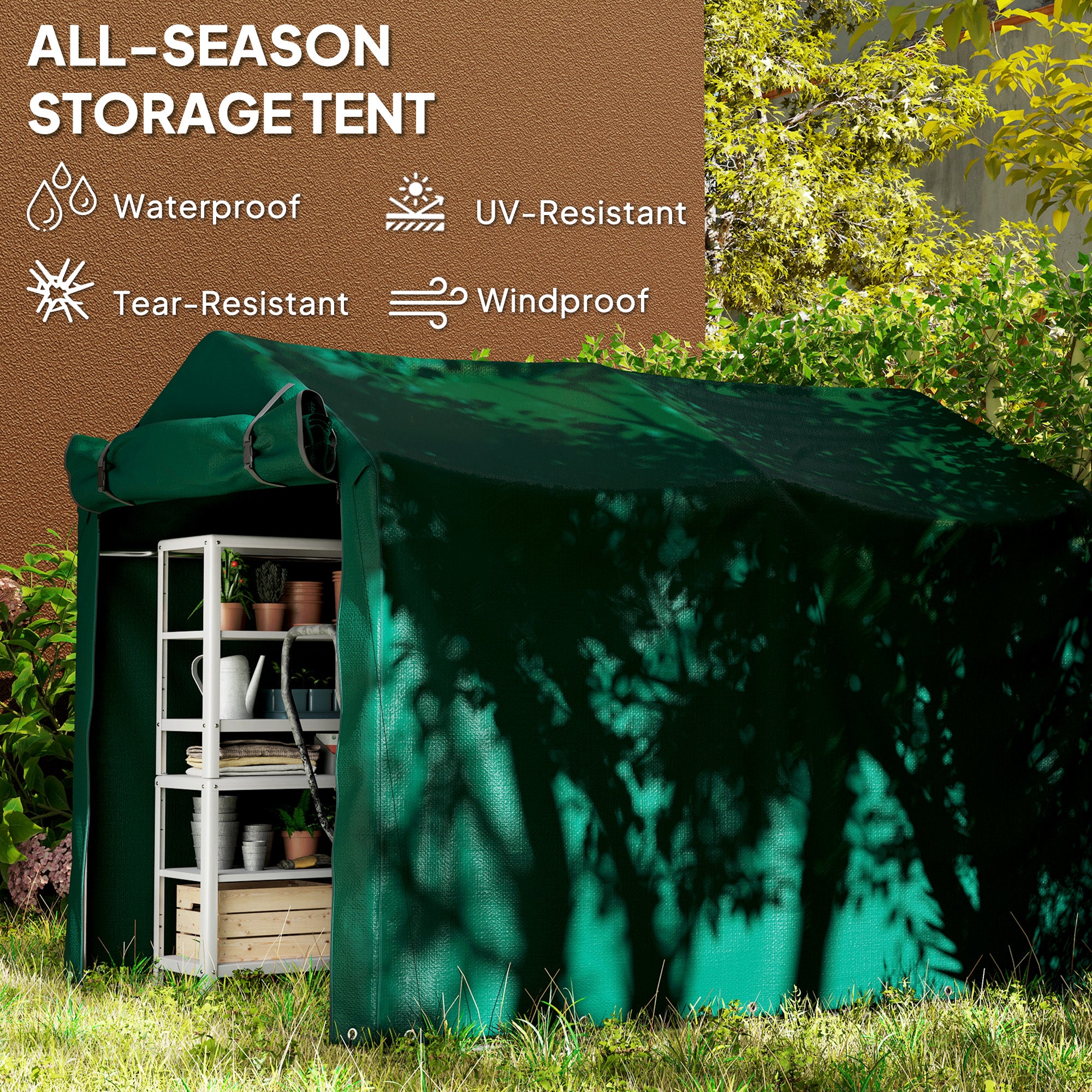 Outdoor Storage Shed, UV Resistant Bike Tent with Roll-up Zipper Door, Portable Shed for Bike, Motorcycle, Dark Green
