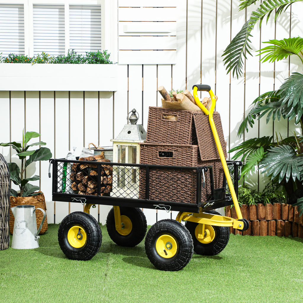 Steel Garden Cart, Utility Wagon with Removable Sides, 10" Wheels, 180Â° Rotating Handle, 440lbs Capatity