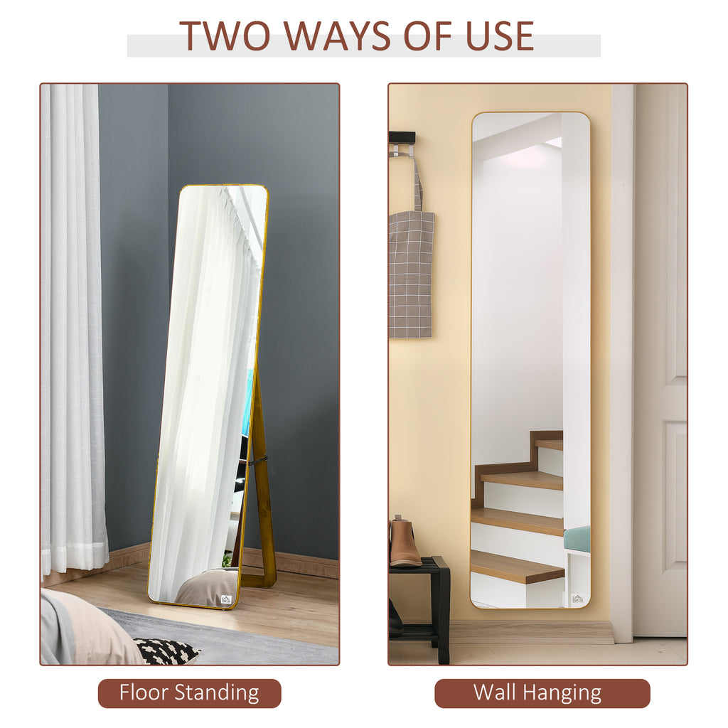 Full Length Mirror for Bedroom, Free Standing Dressing Mirror, Wall Mirror with Wood Frame, 15" x 61", Light Walnut
