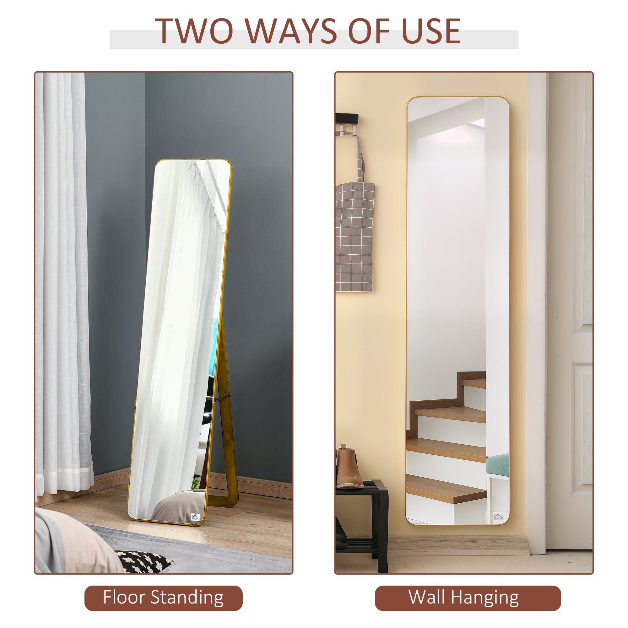 Full Length Mirror for Bedroom, Free Standing Dressing Mirror, Wall Mirror with Wood Frame, 15" x 61", Light Walnut