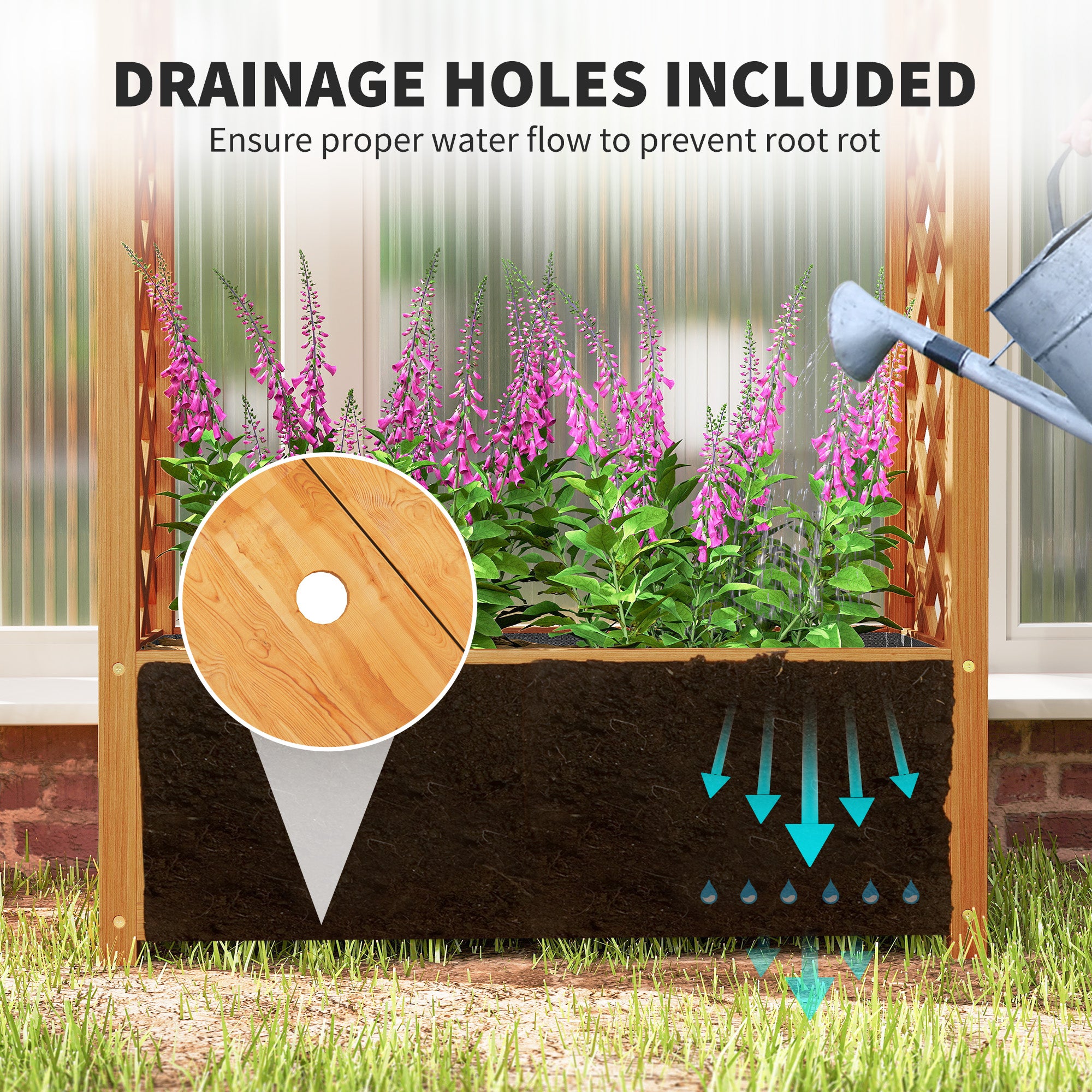 Wooden Raised Garden Bed with Arch Trellis, 33" x 14" x 57" Raised Planter Box with Drainage Holes, Trellis Planter for Vine Climbing Plants