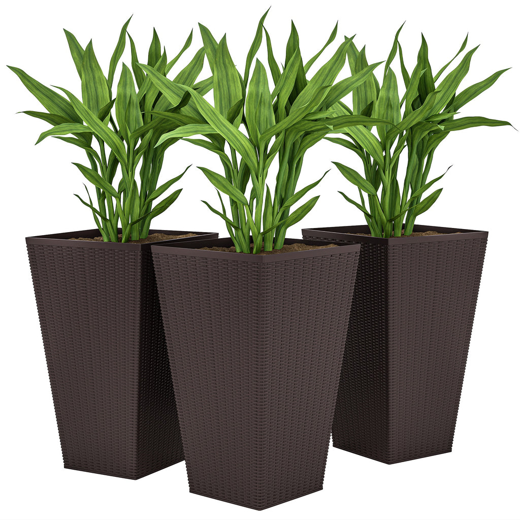 Set of 3 Tall Plant Stand, Outdoor & Indoor Flower Pot Set for Front Door, Entryway, Patio and Deck, Brown