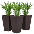 Set of 3 Tall Plant Stand, Outdoor & Indoor Flower Pot Set for Front Door, Entryway, Patio and Deck, Brown