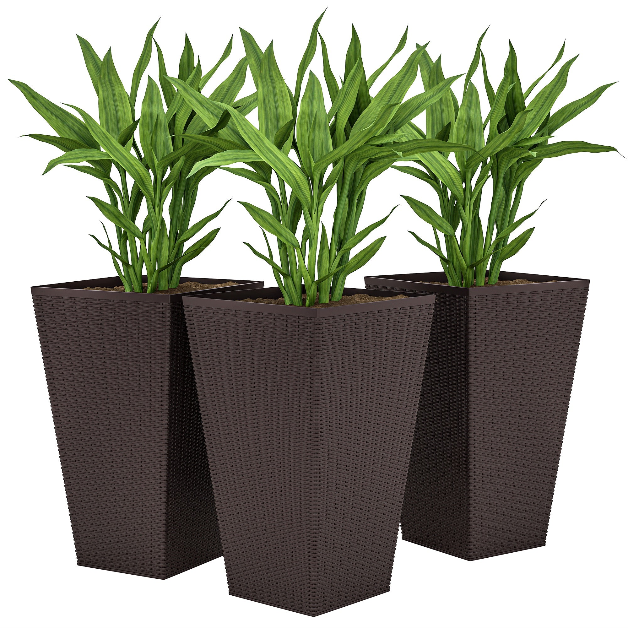 Set of 3 Tall Plant Stand, Outdoor & Indoor Flower Pot Set for Front Door, Entryway, Patio and Deck, Brown