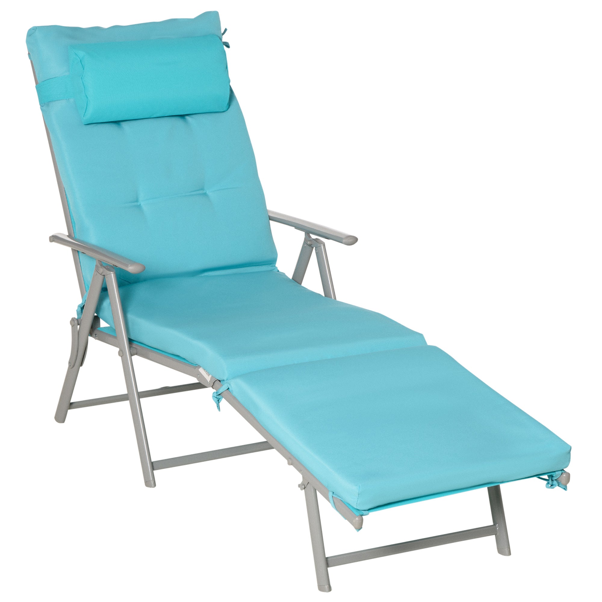 Lounge Chair Outdoor, Folding Patio Chaise Lounger, 360 lbs 7-Position Adjustable Back Outdoor Recliner with Cushion, Headrest for Garden, Backyard, Poolside, Blue