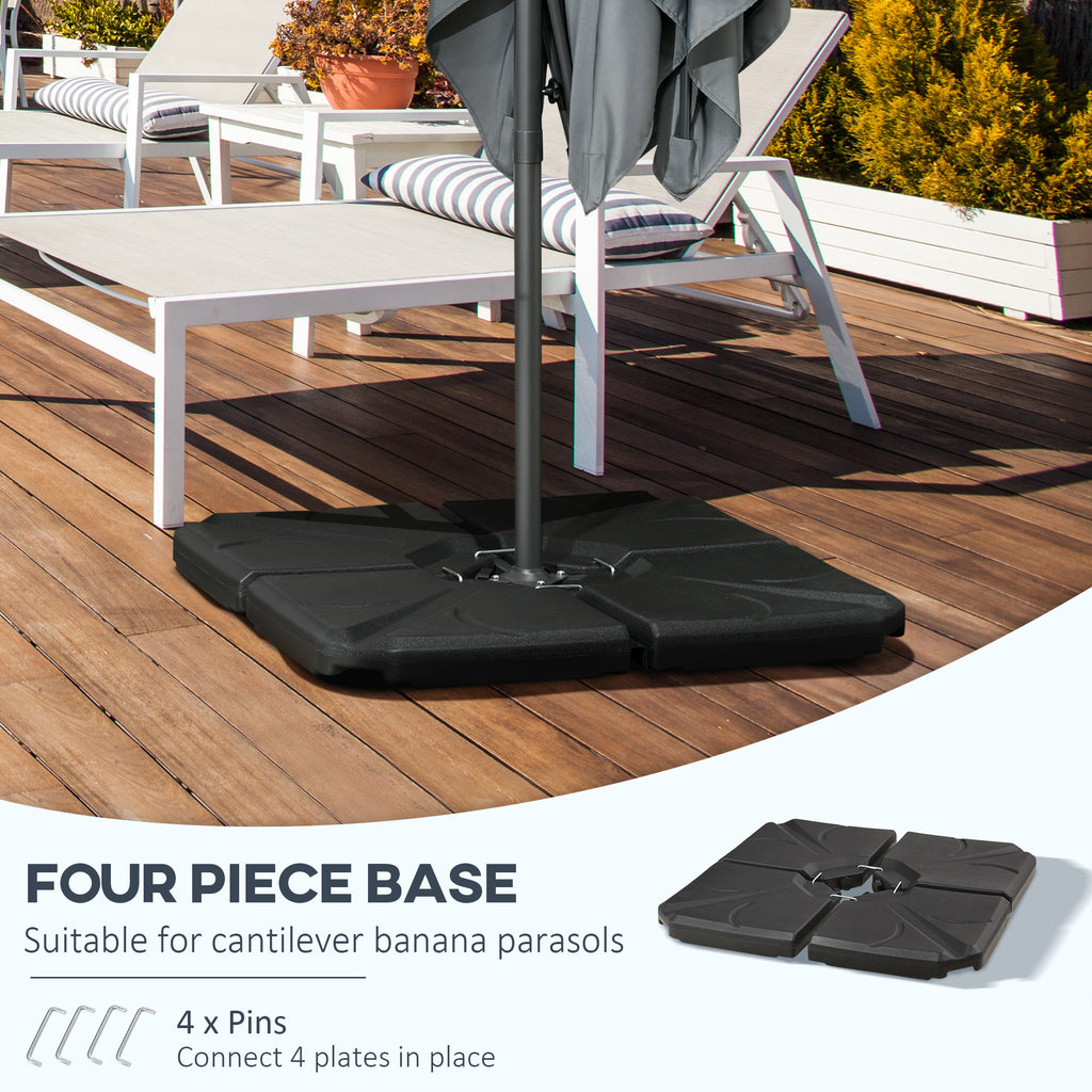 4 Piece Umbrella Base Stand Cantilever Offset Patio Umbrella Weight Plates w/ U Locking, 123 lb Capacity Water or 158 lb Capacity Sand, Black