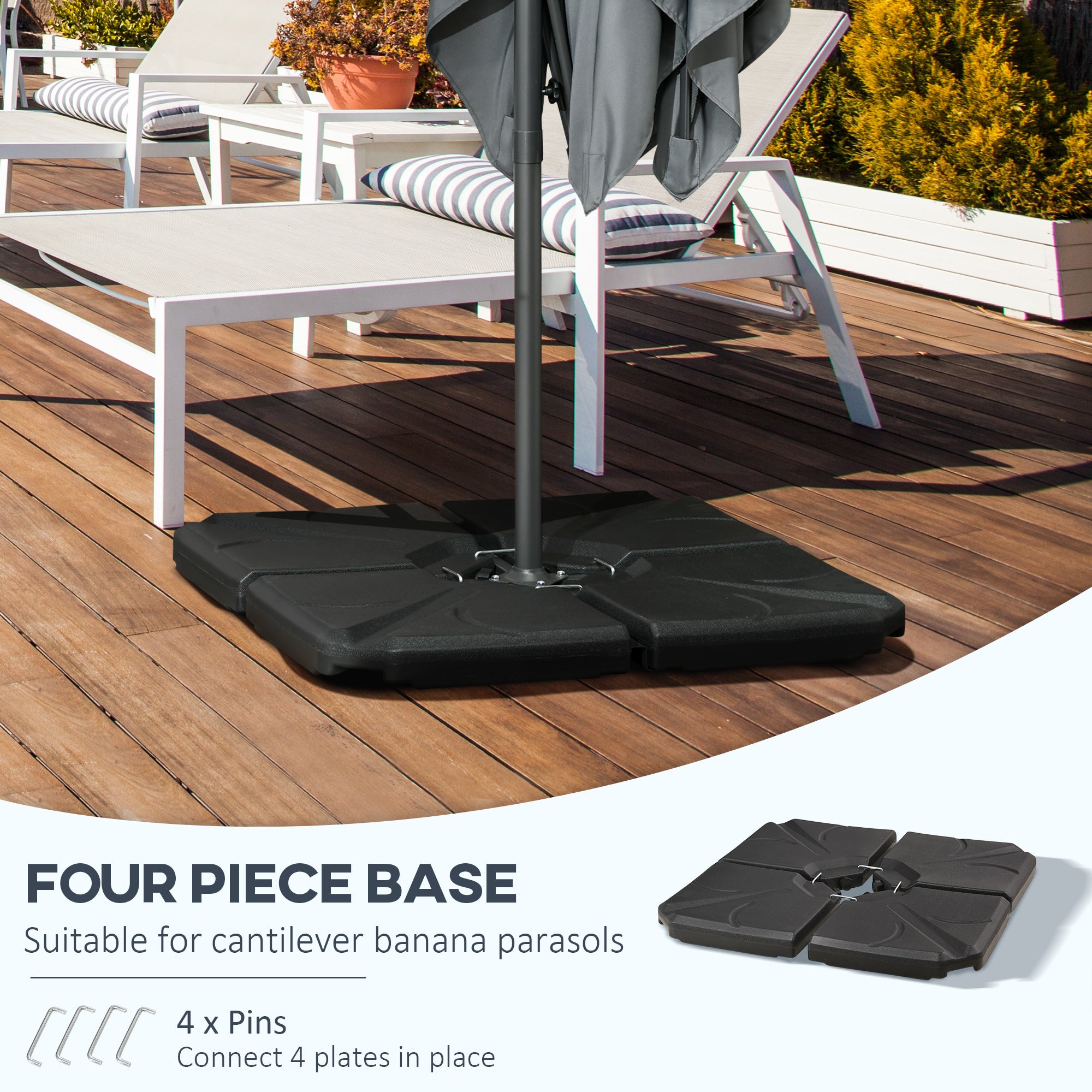 4 Piece Umbrella Base Stand Cantilever Offset Patio Umbrella Weight Plates w/ U Locking, 123 lb Capacity Water or 158 lb Capacity Sand, Black