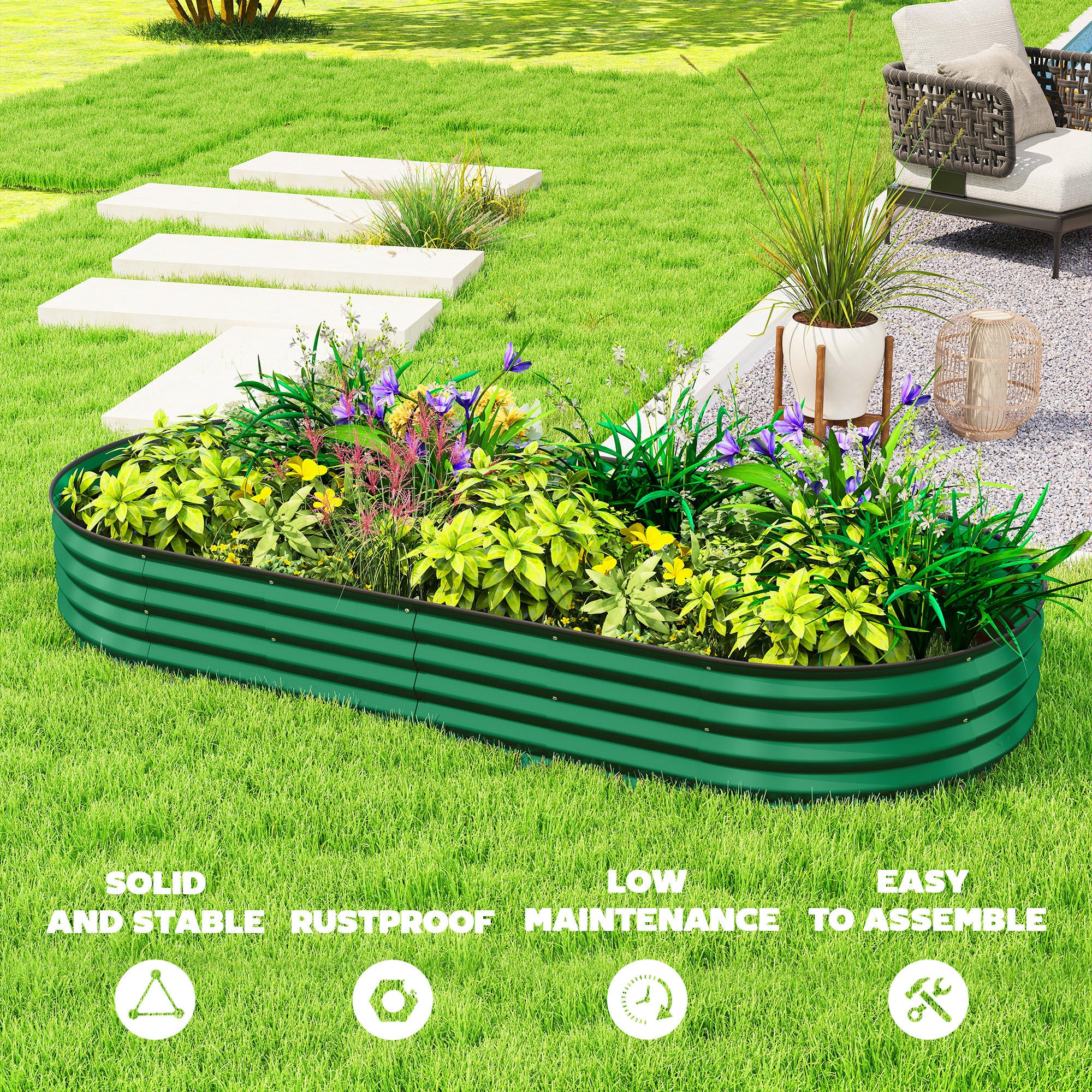 7 x 3 x 1ft Galvanized Raised Garden Bed Kit, Metal Planter Box with Safety Edging, Green