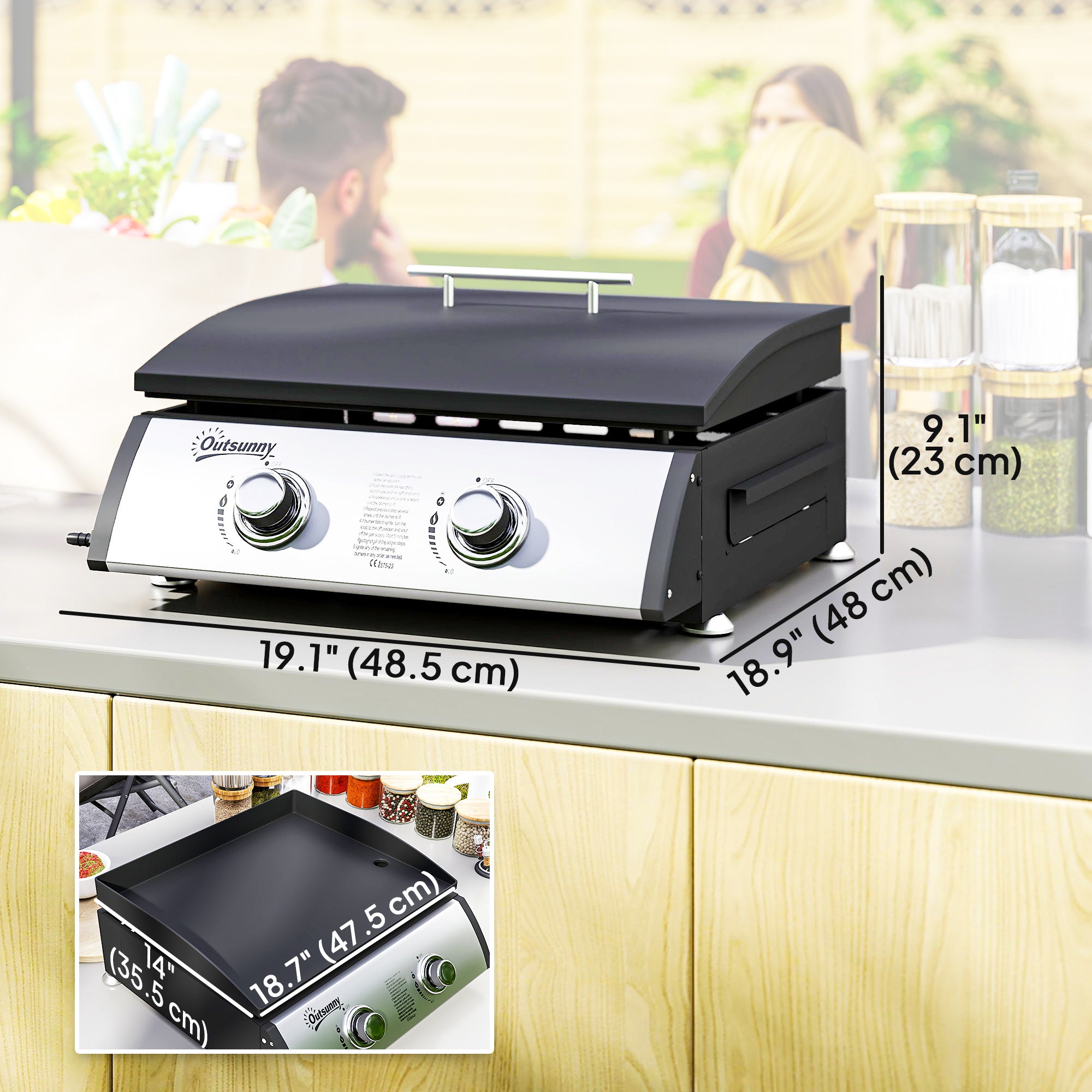 2 Burner Liquefied Gas Grill, Portable Tabletop BBQ Grill, for Camping, Picnic, Silver