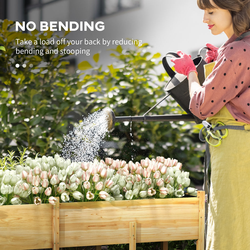 Wooden Raised Garden Bed Planter, Large Elevated Planter Box with Legs, Bed Liner and Drain Holes, 7.4' x 1.8' x 2.6'