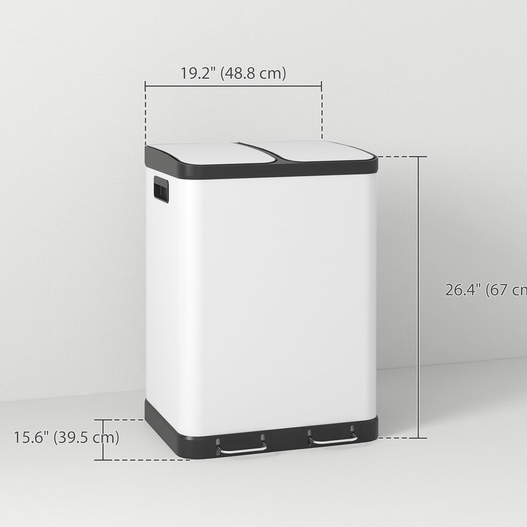 Kitchen Garbage Bin, 2 x 7.9 Gal (2 x 30 L) Trash Can, Soft-Close Garbage Can with Removable Inner Buckets, White