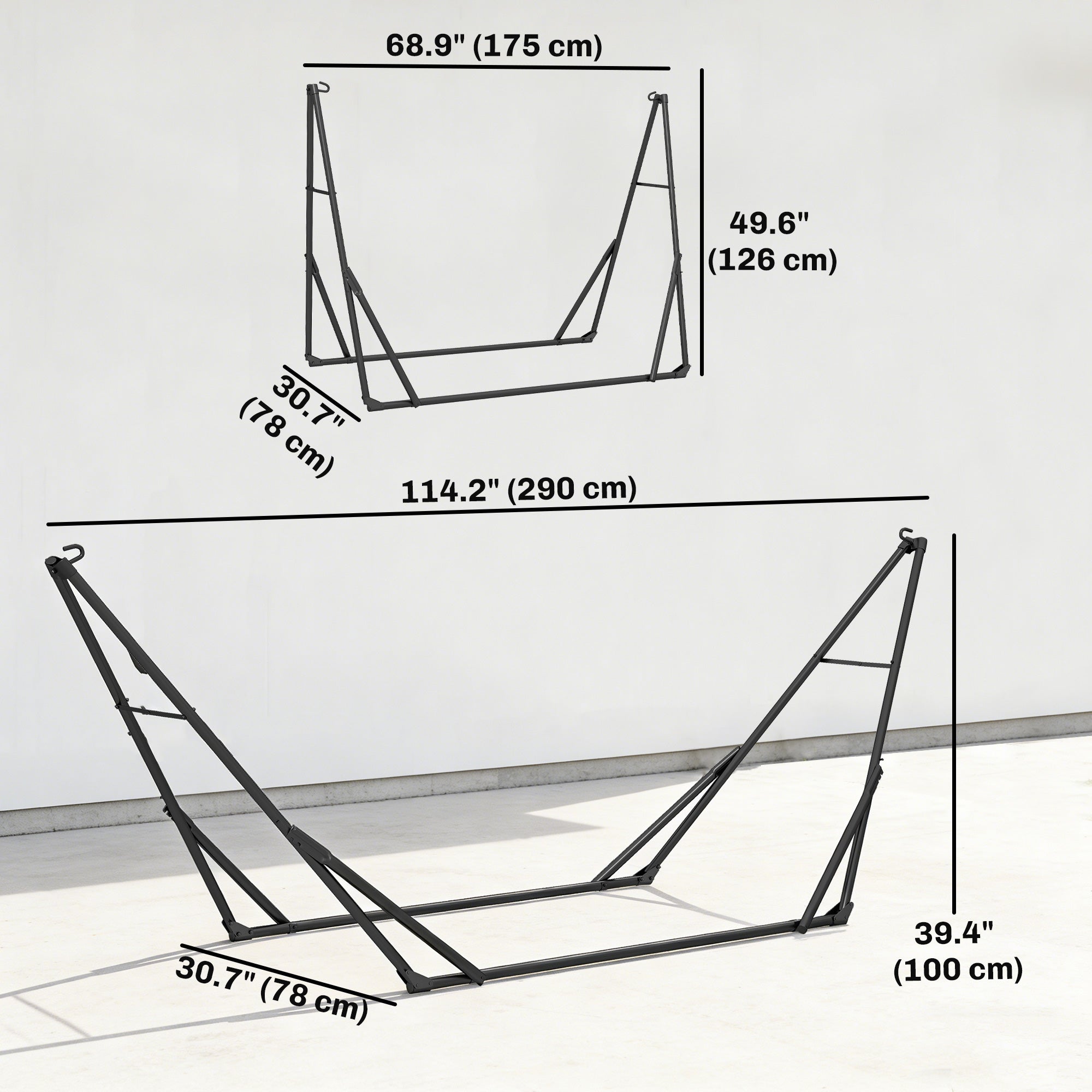 9.5ft Hammock Stand Only, Portable Adjustable Foldable Powder-Coated Steel Hammock Frame, Black