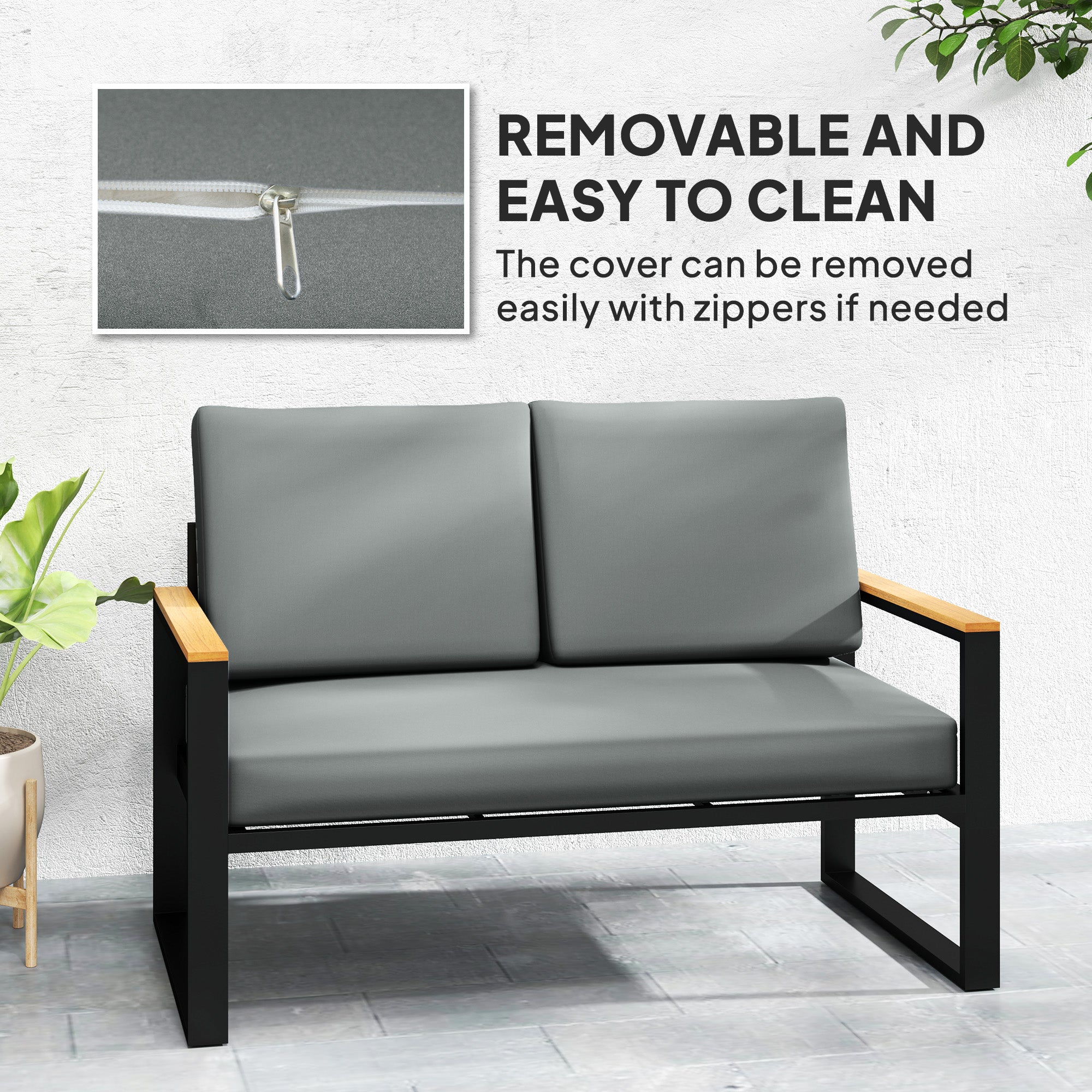 2 Seater 5" Thick Outdoor Seat Cushions with 7" Backrest, Loveseat Outdoor Furniture Cushions, Fade-Resistant Replacement Patio Cushions for Indoor Outdoor, Light Grey