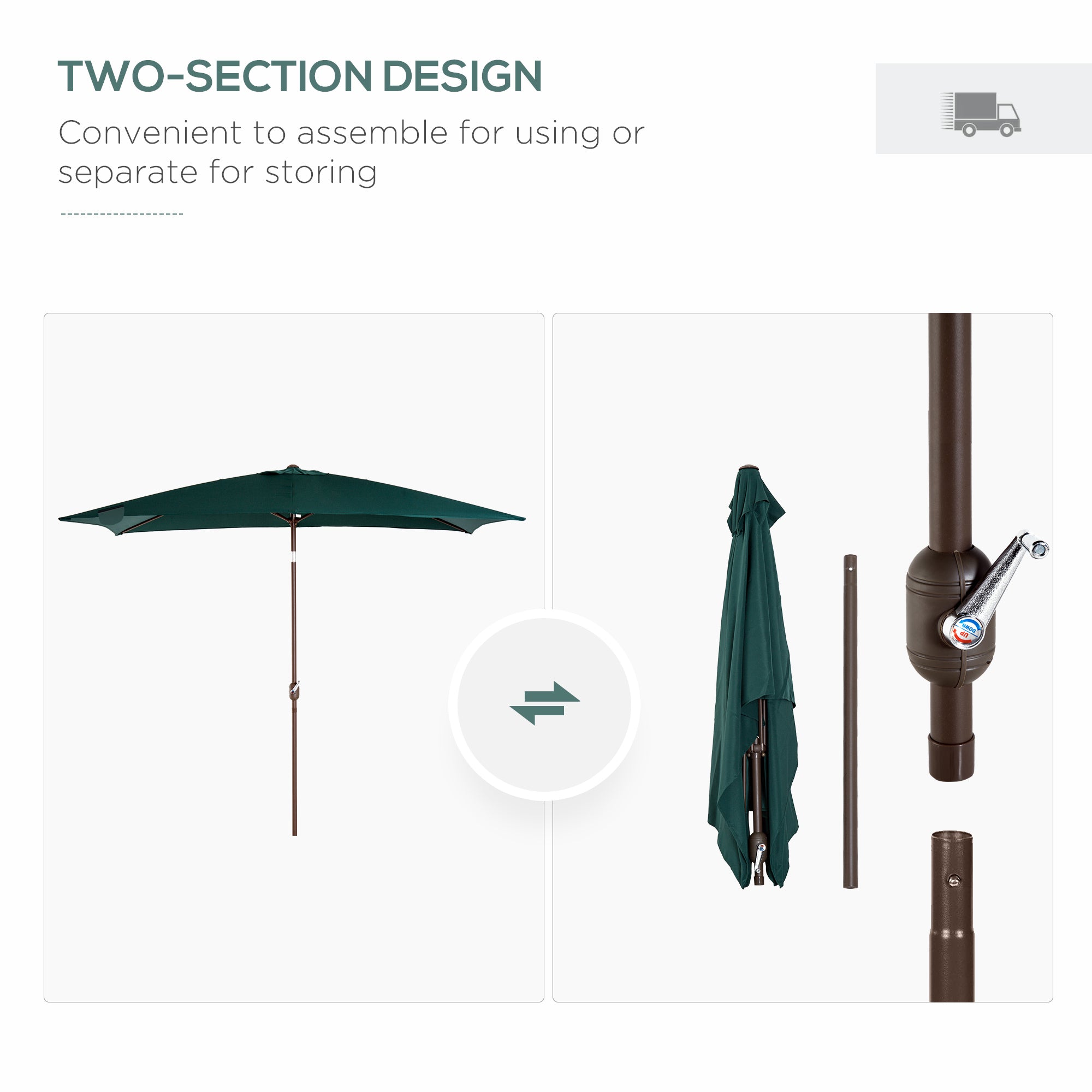 6.5x10ft Rectangle Aluminum Tilt Patio Umbrella Garden Market Parasol Outdoor Sunshade Canopy with Crank(Green)