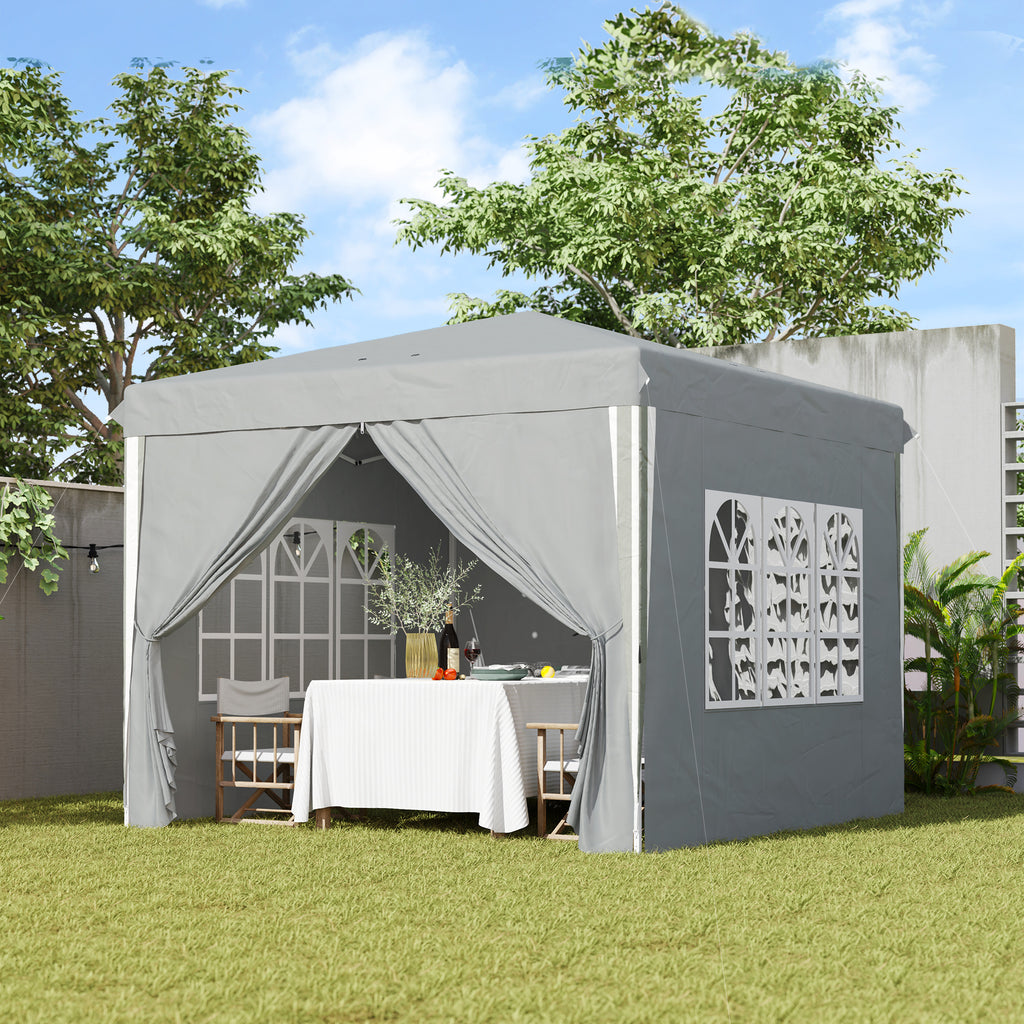 10' x 10' Pop-Up Canopy Tent with Sidewalls, Height-Adjustable, Carry Bag Included, for Outdoor, Garden, Patio, Light Grey