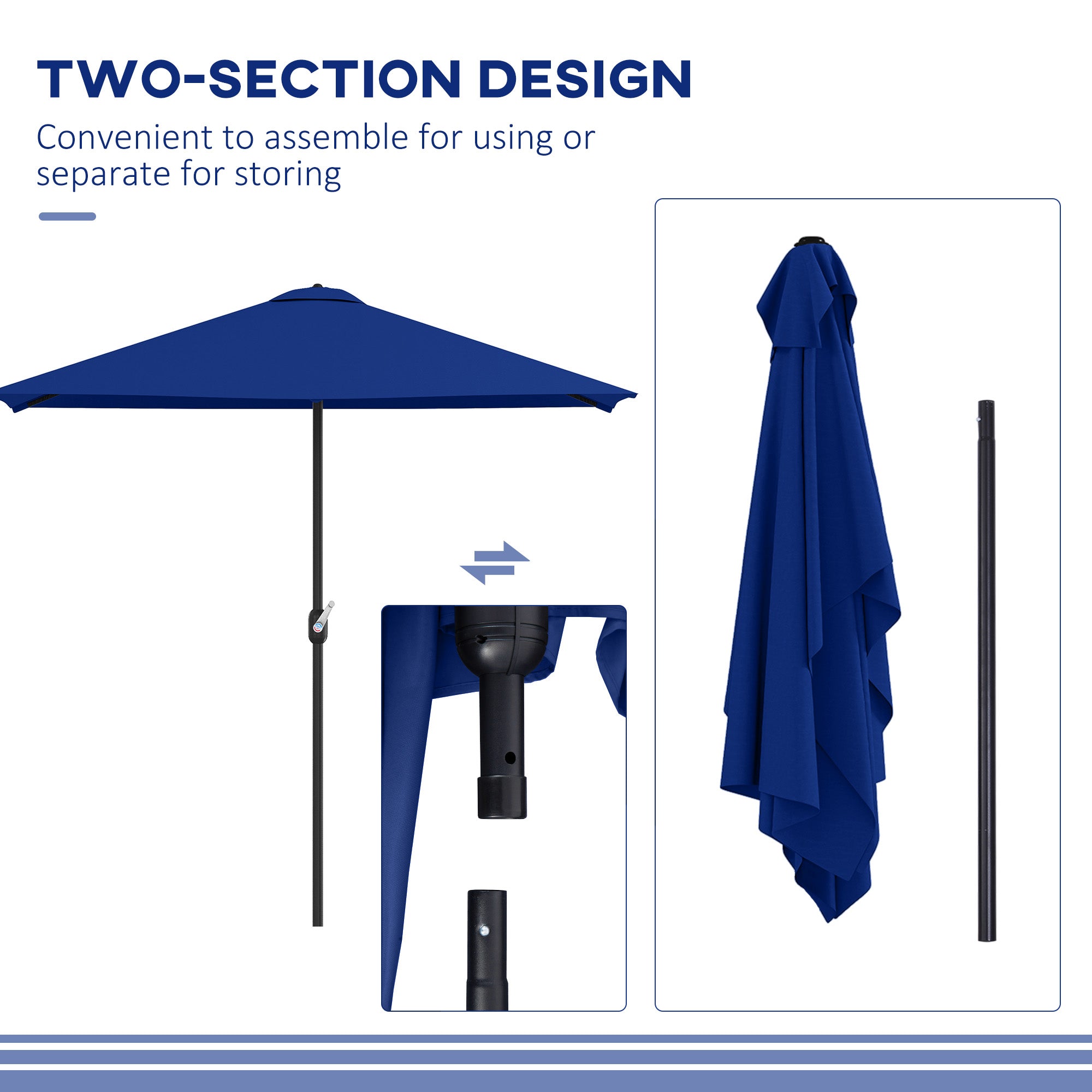 8ft Half Round Umbrella Outdoor Balcony Parasol Patio Garden Outdoor Window Sun Shade w/ 5 Ribs