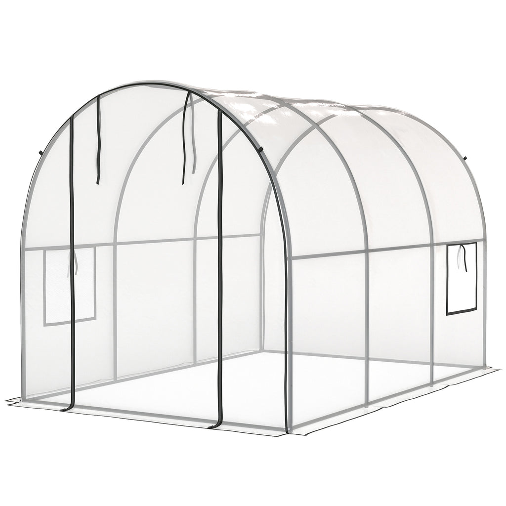 Polytunnel Greenhouse with Roll-up Door and Mesh Window, Walk-in Grow House Tent with Steel Frame, 3 x 2 x 2 m, Clear