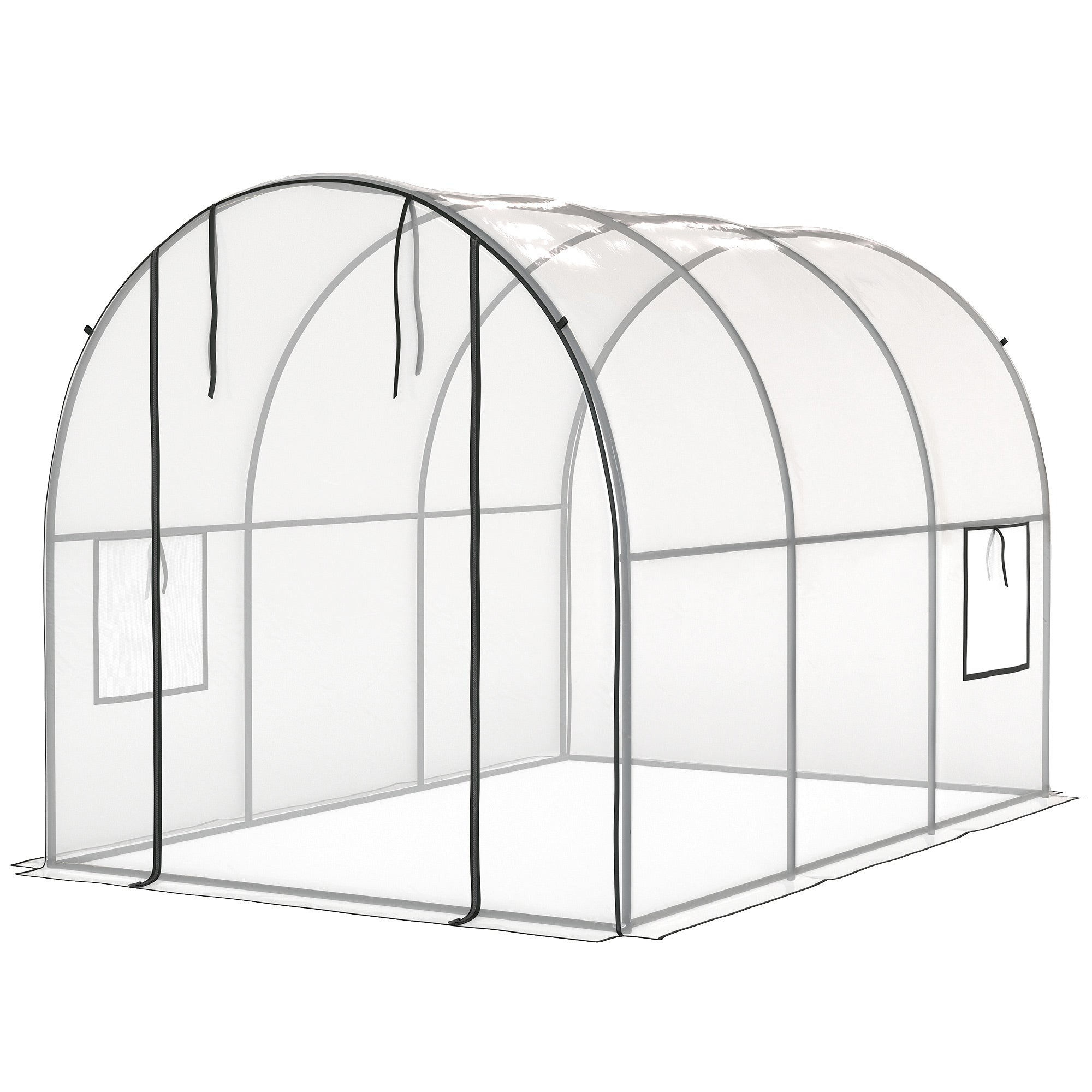 Polytunnel Greenhouse with Roll-up Door and Mesh Window, Walk-in Grow House Tent with Steel Frame, 3 x 2 x 2 m, Clear