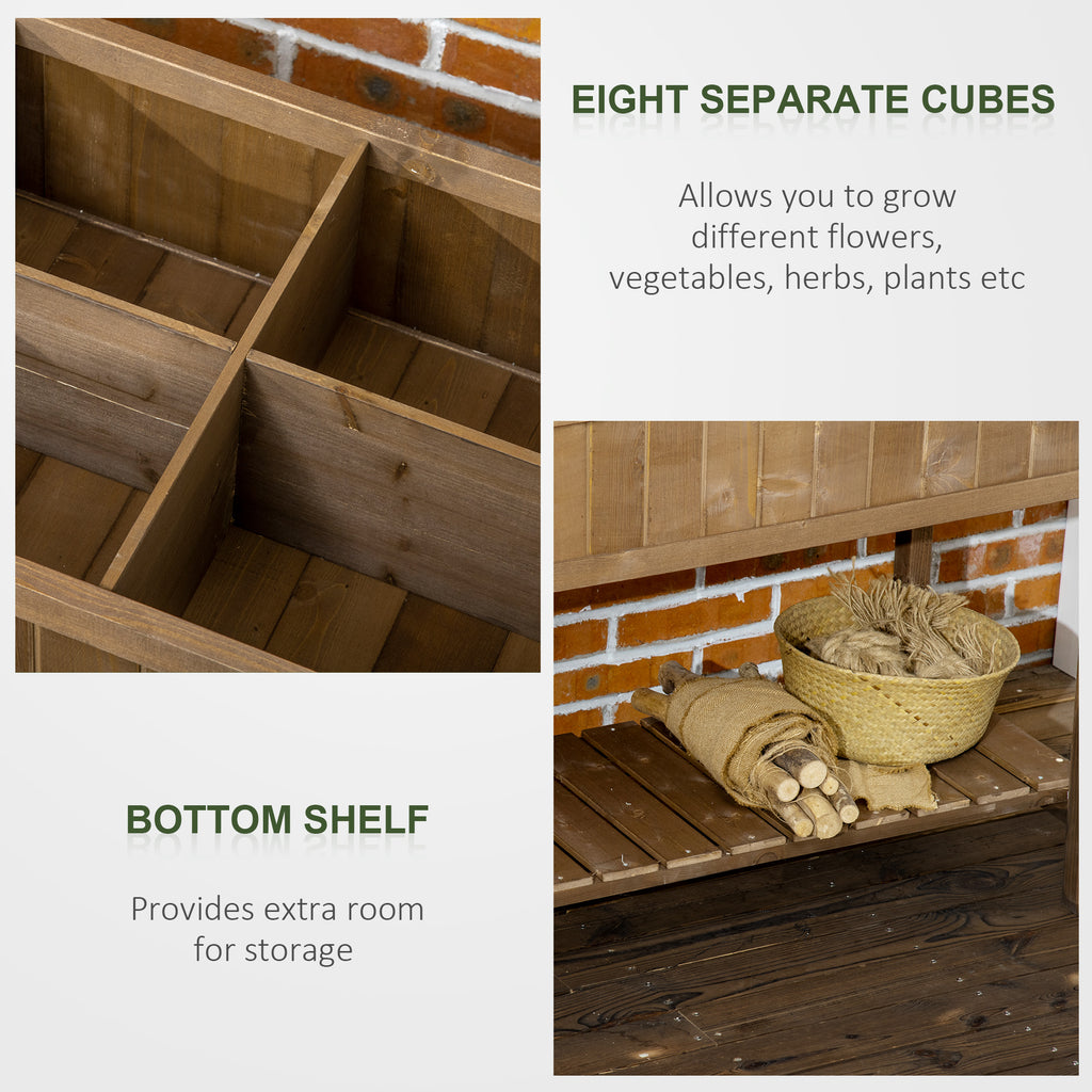 43.25" x 18" x 30" Raised Garden Bed, Wooden Plant Stand with 8 Grid Box, Storage Shelf for Outdoor, Dark Brown