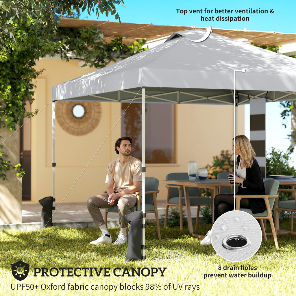 9.6 x 9.6 ft Pop Up Canopy Tent with Pockets, UPF 50+ 1-Button Push Outdoor Instant Canopy with Sandbags, Wheeled Bag