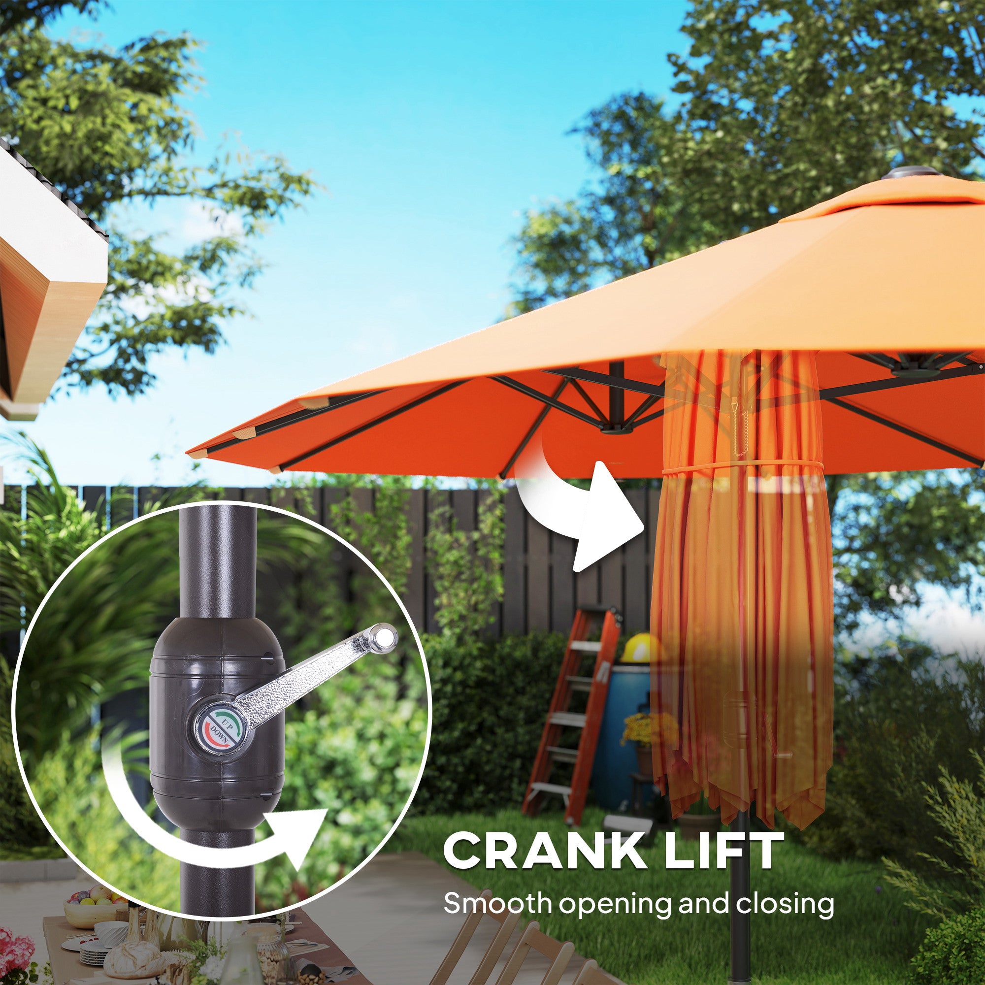 15' Outdoor Patio Umbrella with Twin Canopy Sunshade Steel Table Umbrella with Lift Crank Orange
