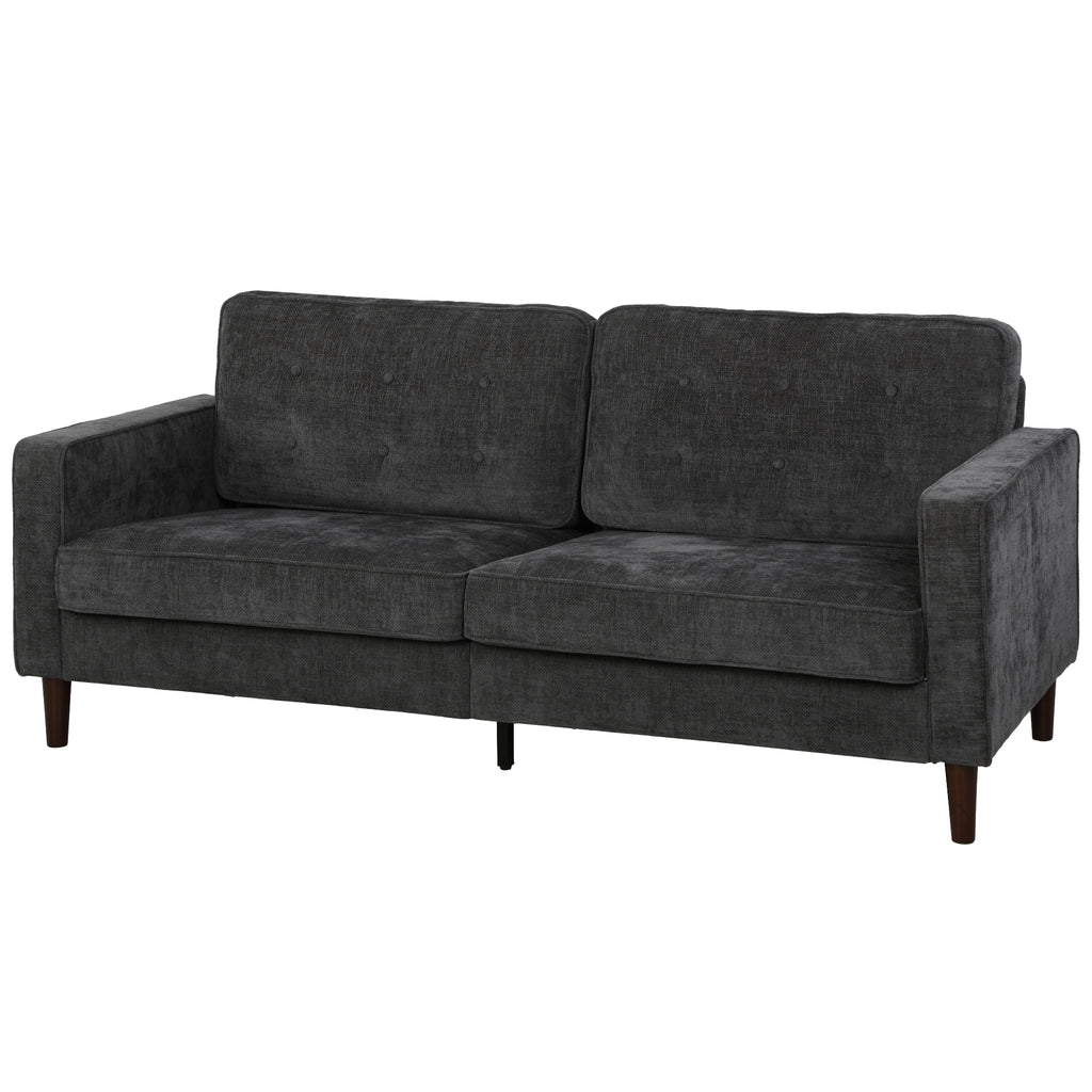 3 Seater Sofa Upholstered with Padded Cushion Modern Button Tufted Couch with Wood Legs, Dark Grey