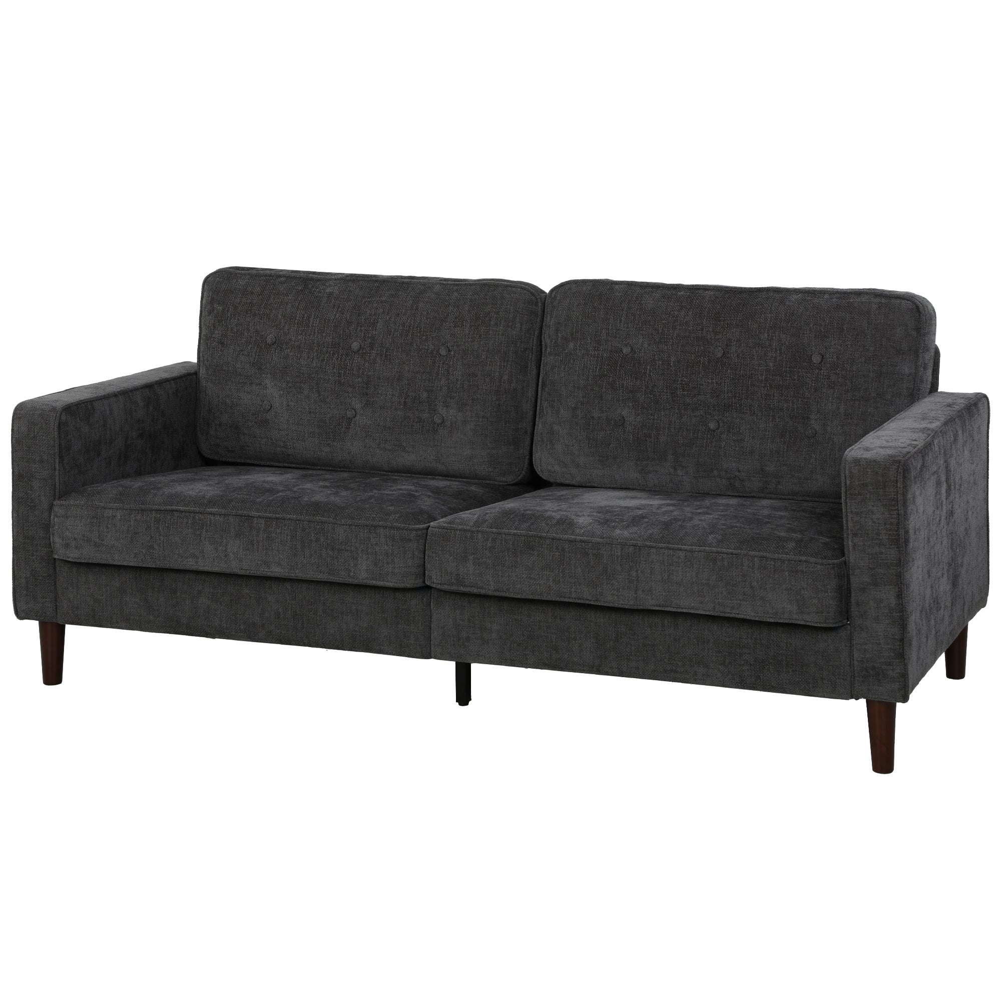 3 Seater Sofa Upholstered with Padded Cushion Modern Button Tufted Couch with Wood Legs, Dark Grey