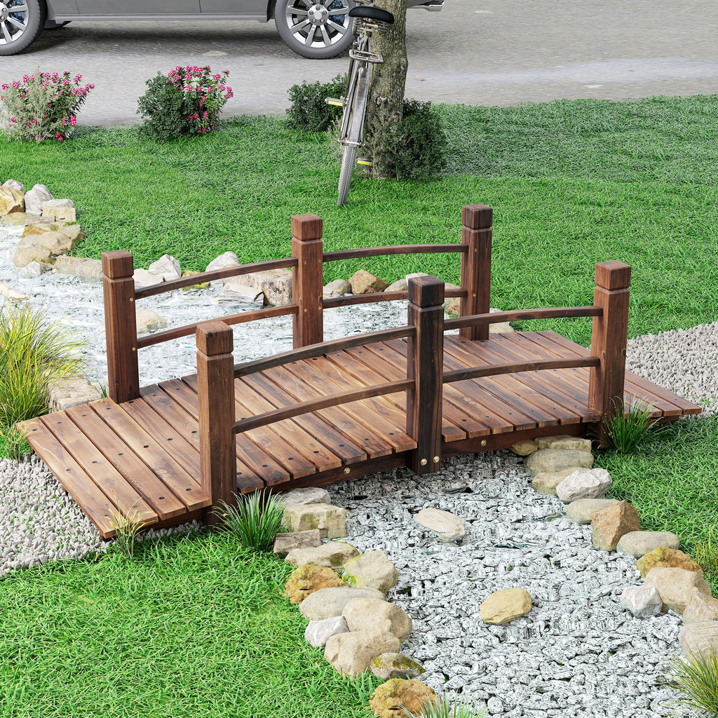 5FT Wood Garden Bridge Outdoor Decorative Landscape Side Rails Backyard Moon Bridge Park Decor Stained Wood