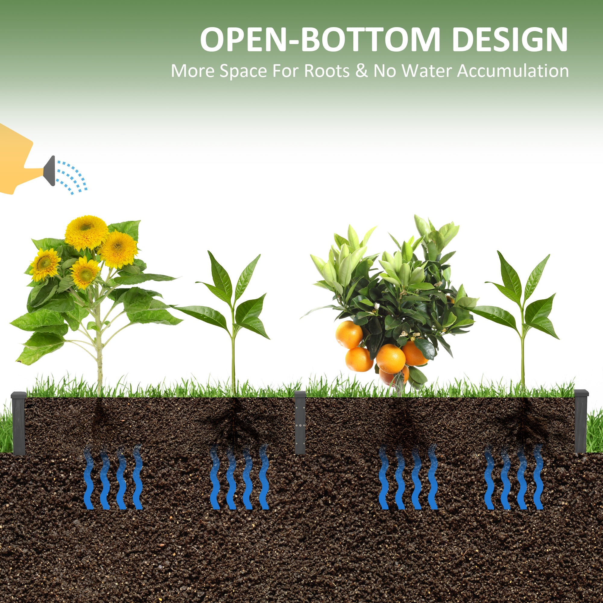 Garden Bed with 2 Planter Box and Non-woven Fabric Liner for Backyard, Patio, 96" x 24" x 10", Grey