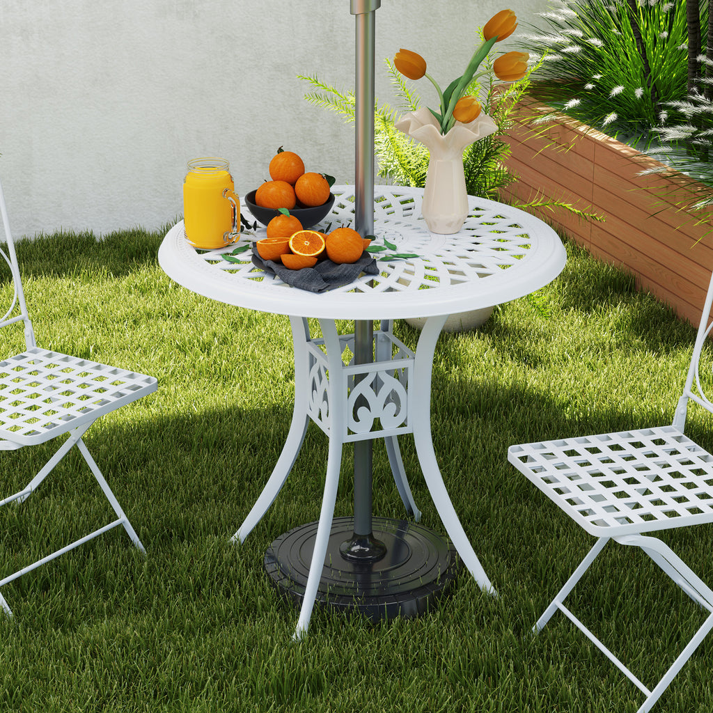 30-inch Round Patio Dining Table with Umbrella Hole Cast Aluminium Outdoor Bistro Table, White
