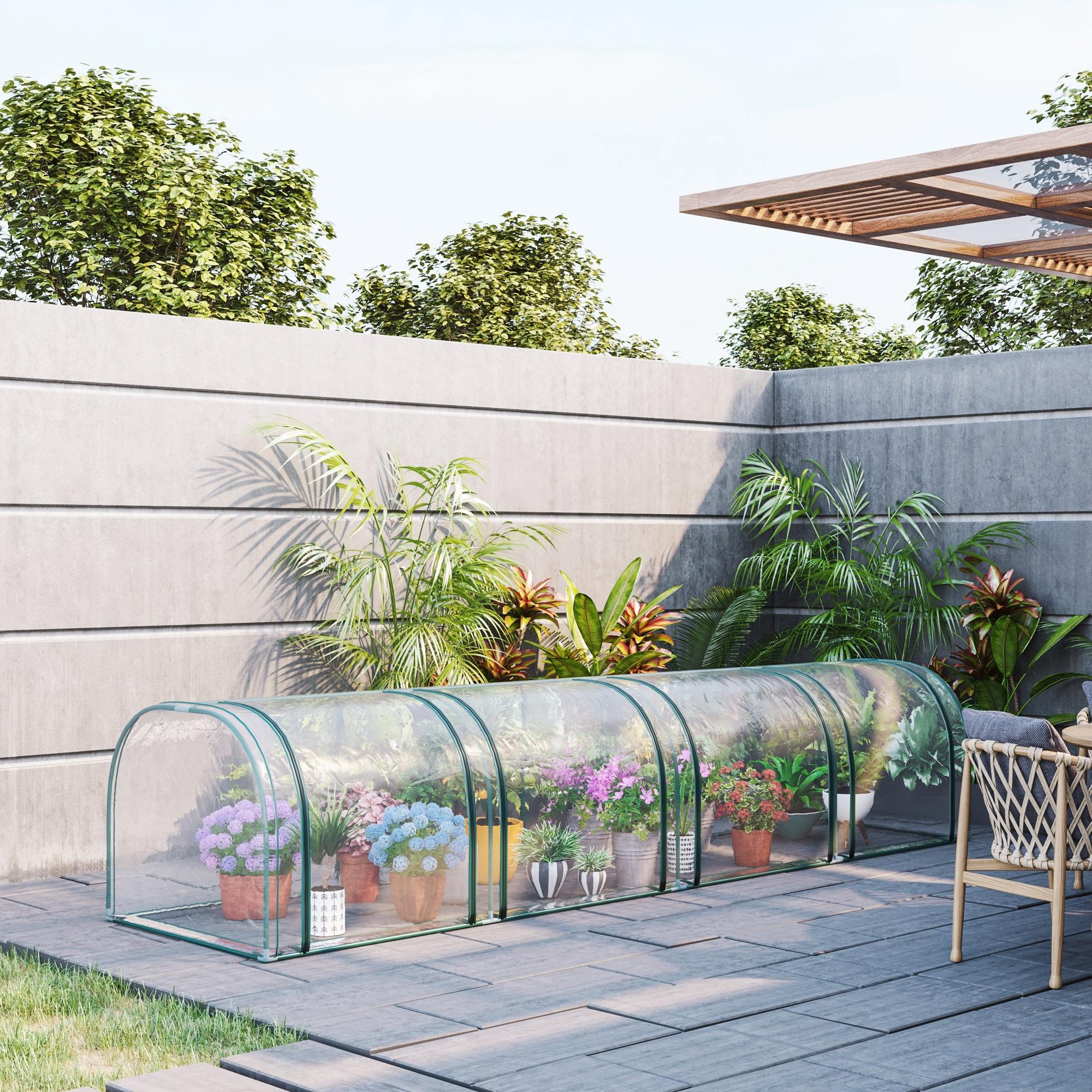 13' x 3' x 2.5' Portable Mini Tunnel Greenhouse with 4 Zipped Doors, Easy Assembly, Clear