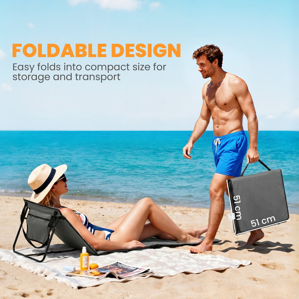 Set of 2 Foldable Lounge Chairs with Carry Strap, Adjustable Backrest, Grey