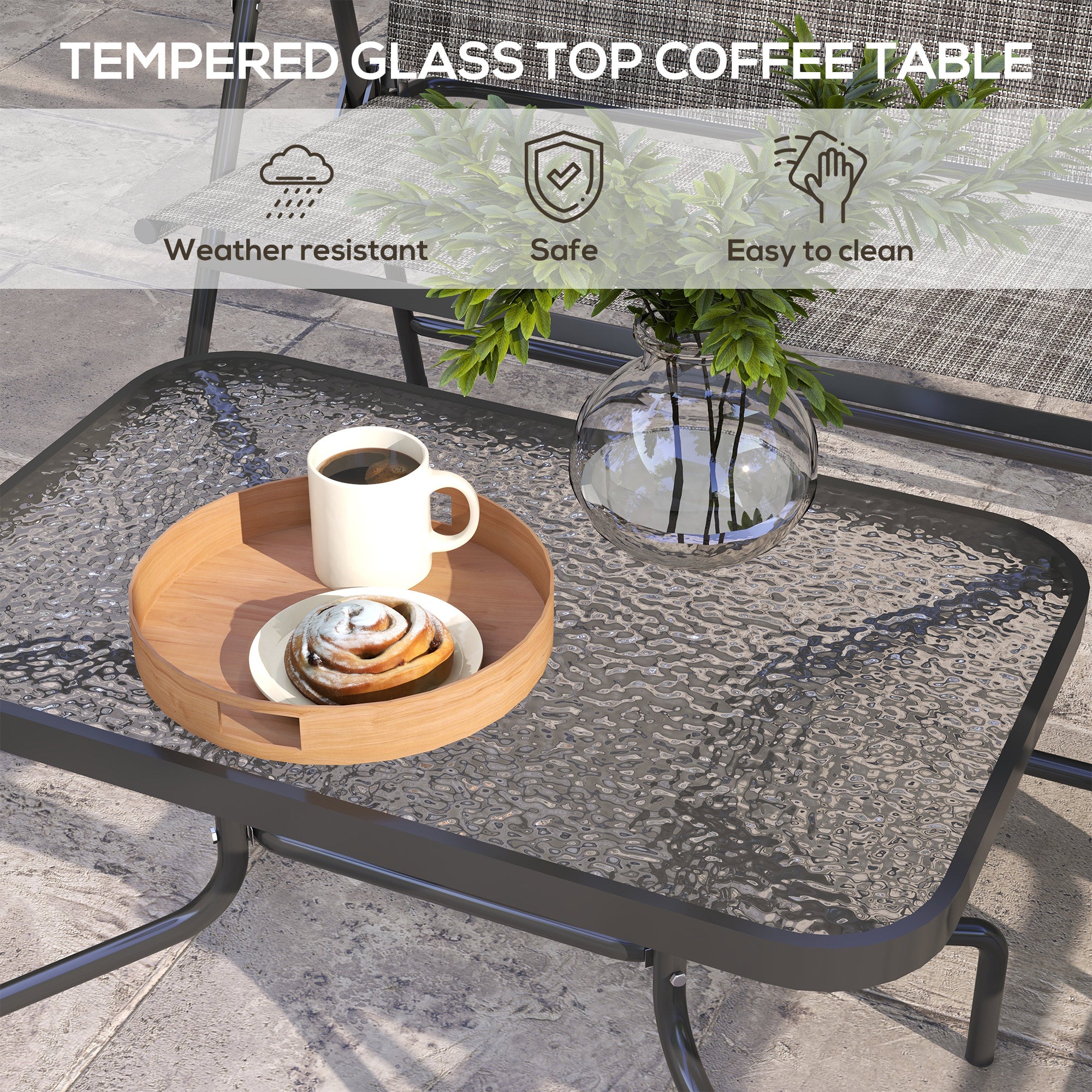 OutdoorÂ 4 Pieces Patio Furniture Set,Â Garden Set with Two Foldable Armchairs, a Loveseat &Â GlassÂ TopÂ Table, Mixed Grey