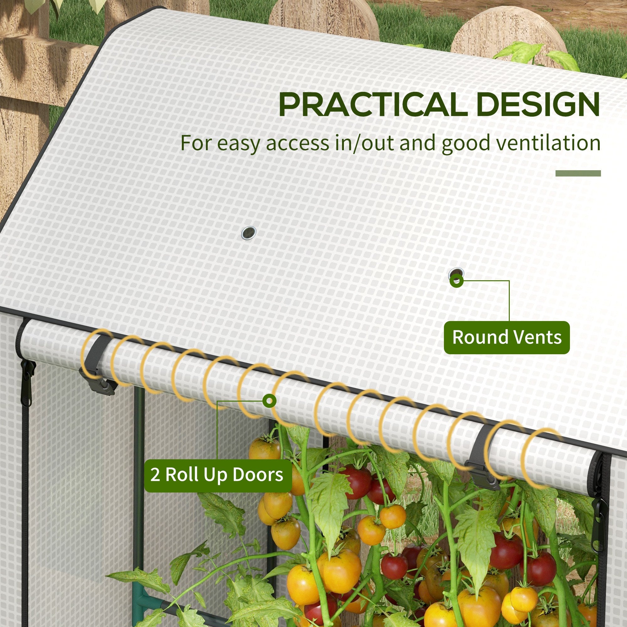 Mini Greenhouse with 4 Wire Shelves, Portable Tomato Greenhouse with Roll Up Door, 39.4" x 31.5" x 59.1", White