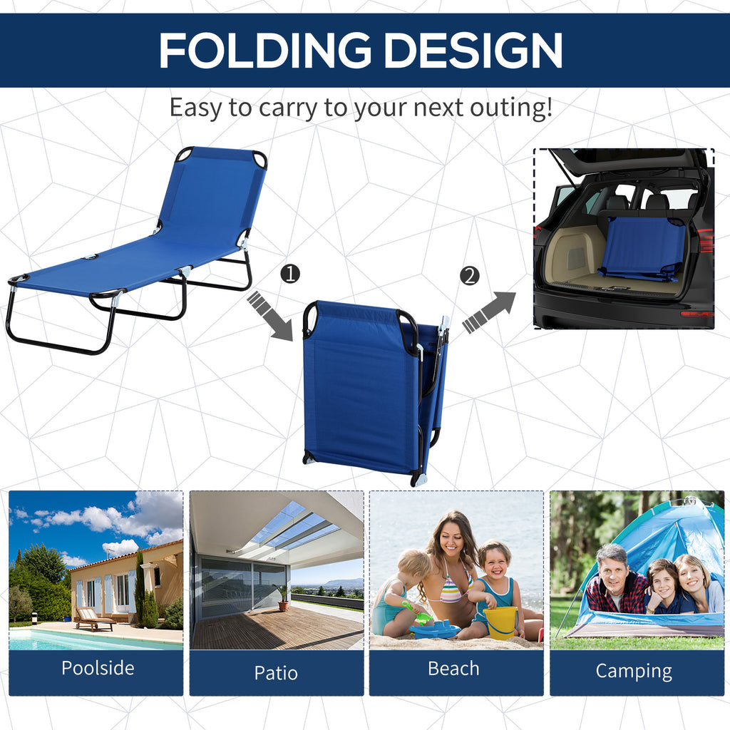 Outdoor Lounge Chair, Adjustable Folding Chaise Lounge,  Tanning Chair with Sun Shade for Beach, Camping, Hiking, Backyard, Blue