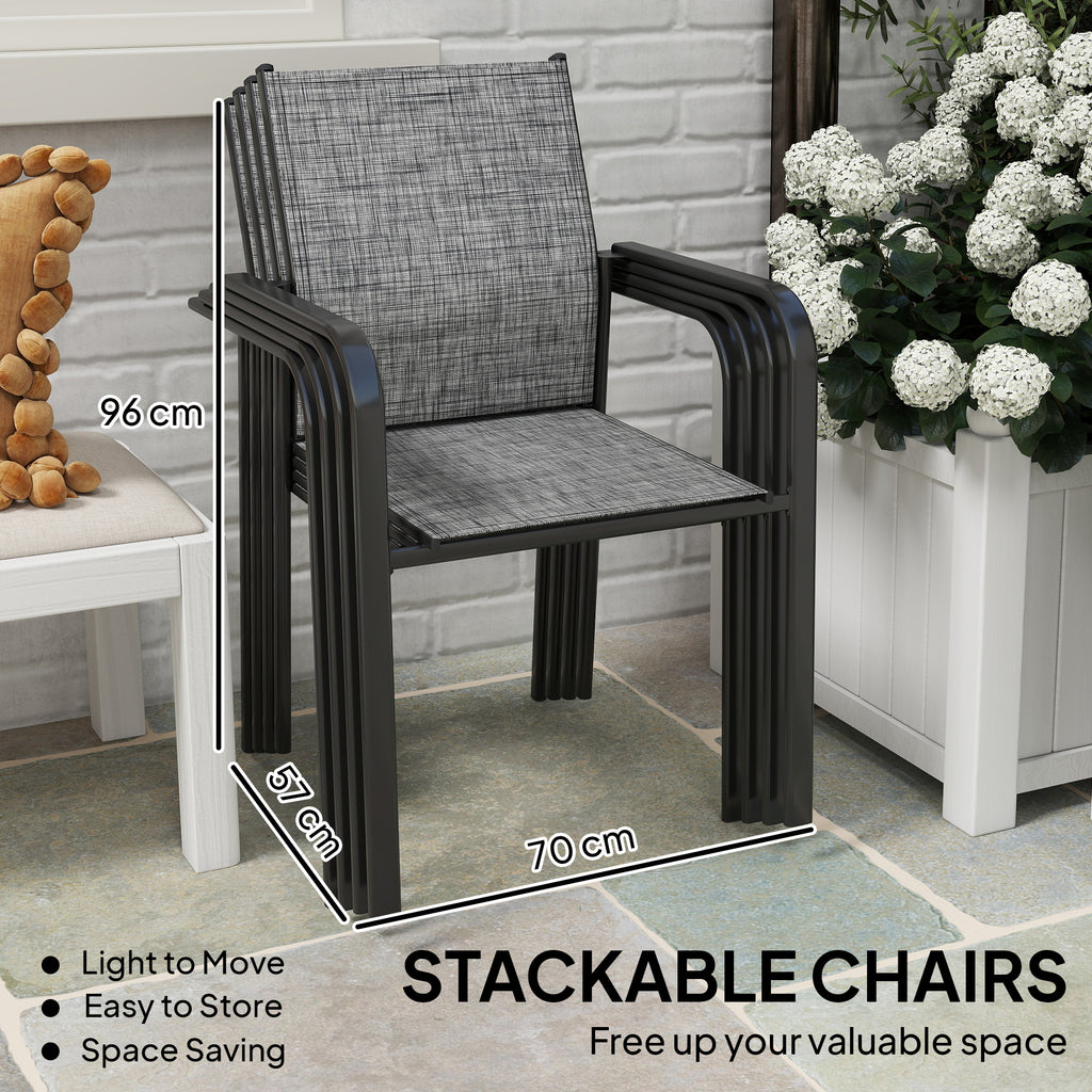 Stackable Patio Chairs Set of 4, Outdoor Dining Chairs with 20" Deep Seat, All Weather Breathable Mesh, Armrests, Grey