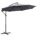 10ft Offset Patio Umbrella with Base, Garden Hanging Parasol with Crank, Banana Cantilever Umbrella Sun Shade, Grey