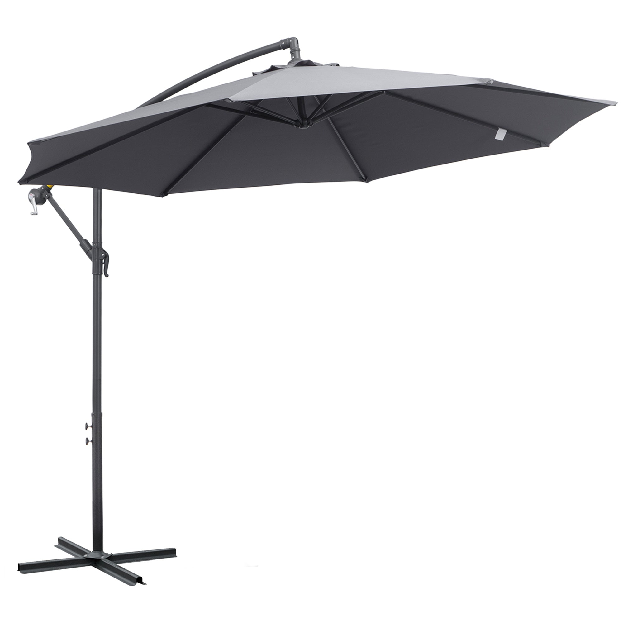 10ft Offset Patio Umbrella with Base, Garden Hanging Parasol with Crank, Banana Cantilever Umbrella Sun Shade, Grey