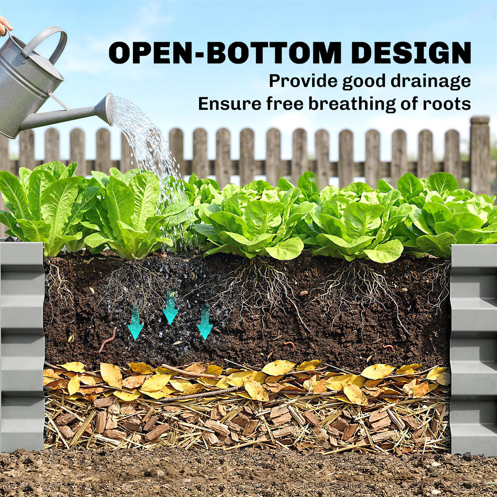 Set of 2 Galvanized Raised Beds for Garden, Outdoor Planter Box for Flowers, Herbs and Vegetables, Light Grey