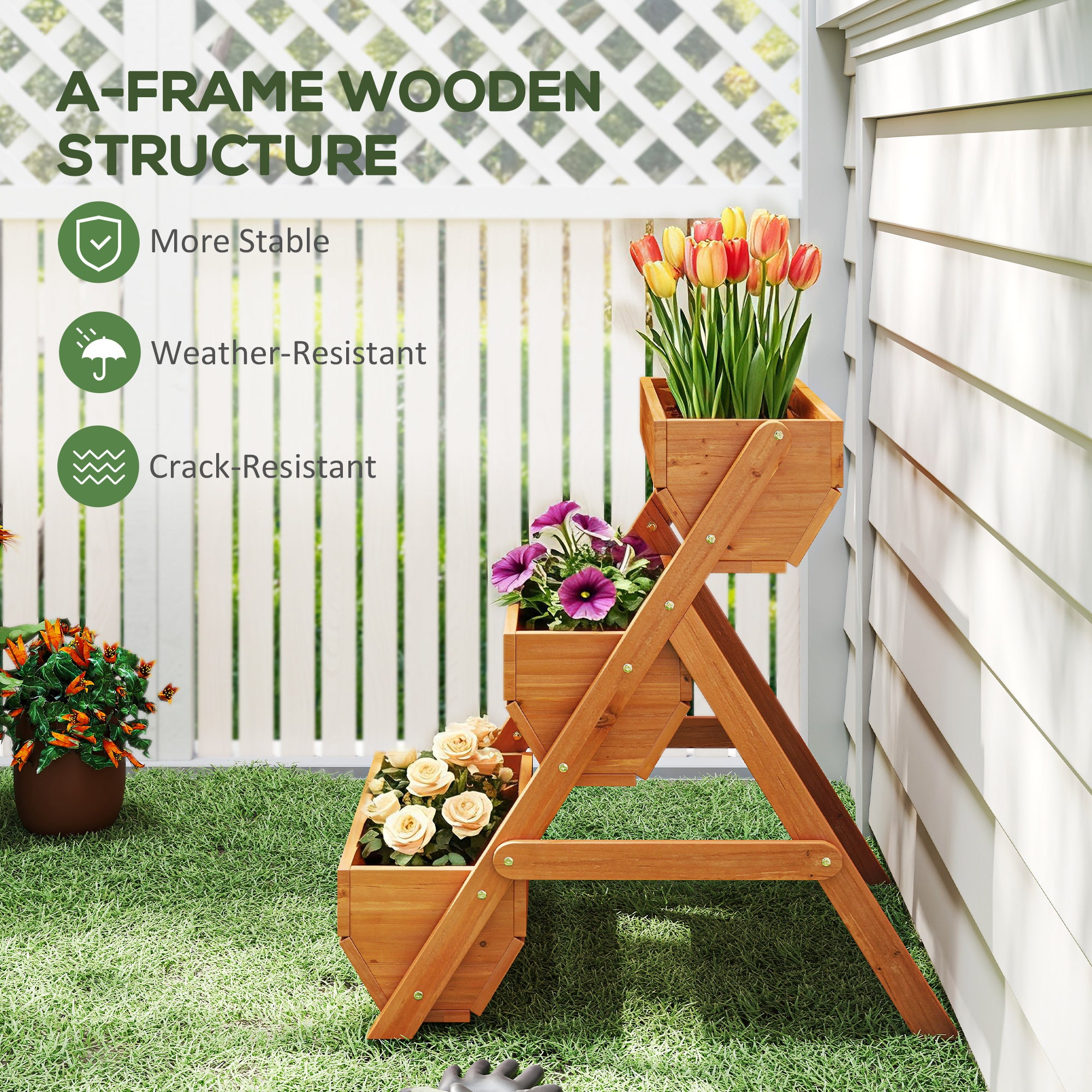 3 Tier Elevated Planter Box, Vertical Wooden Raised Garden Bed for Flowers, Vegetables, 26" x 30" x 30", Brown