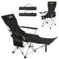 Set of 2 Reclining Camping Chair with Foot Rest, Folding Camping Chair w/ Headrest, Cup Holder, Storage Bag, Black