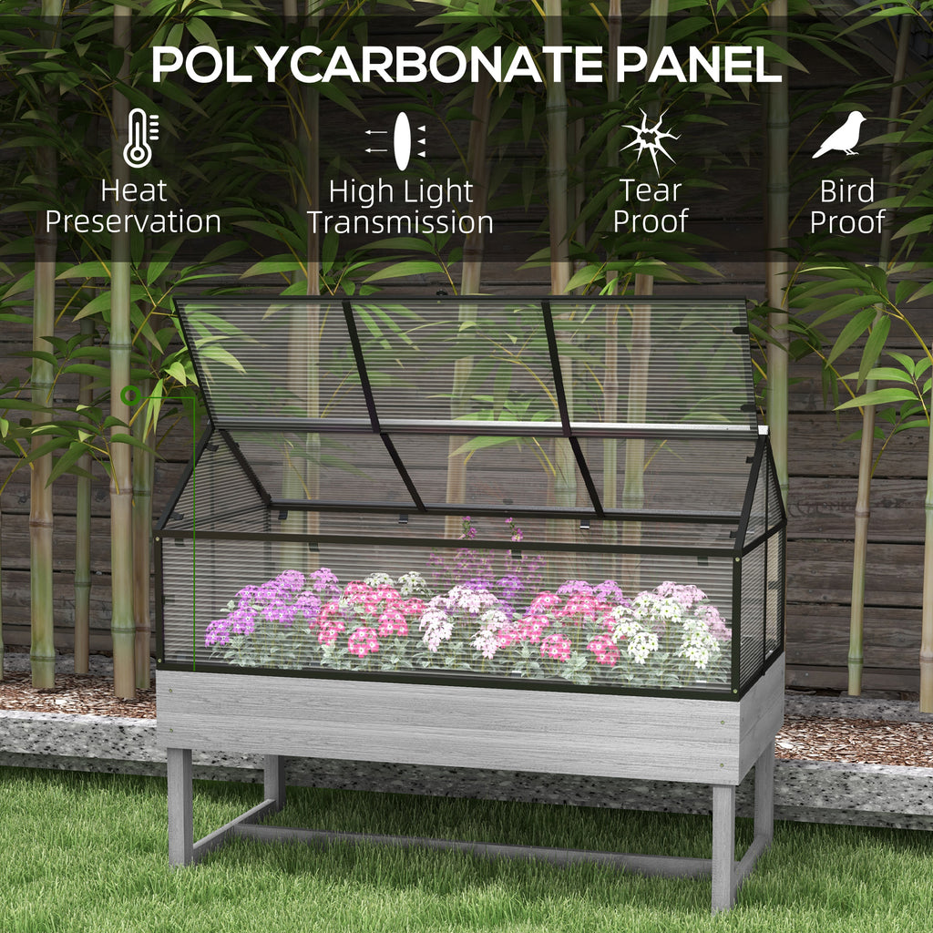Wood Elevated Planter Box with Cold Frame Greenhouse, Raised Garden Bed for Vegetables, Flowers, Herbs, Distressed Grey